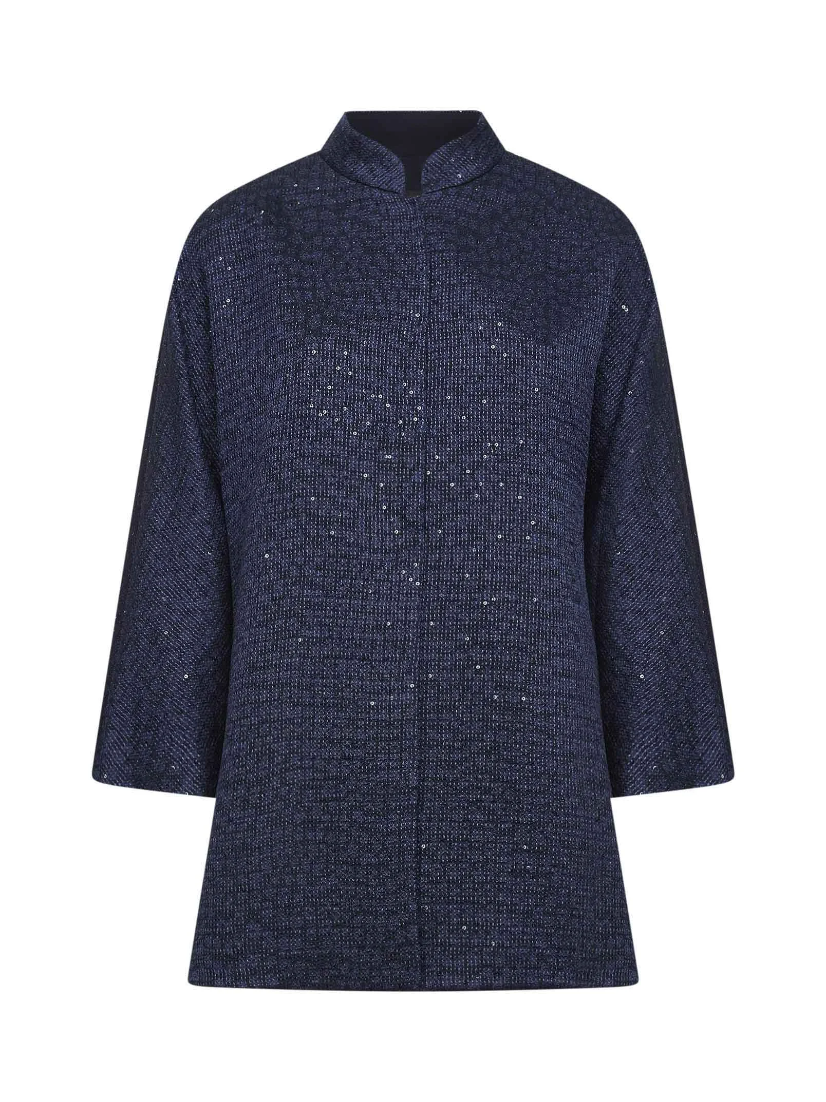 Navy blue sequined viscose blend single-breasted jacket - 1