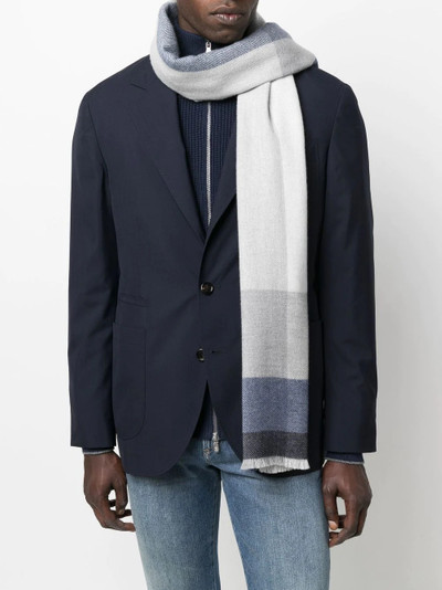 Brunello Cucinelli check-print frayed-edge scarf outlook