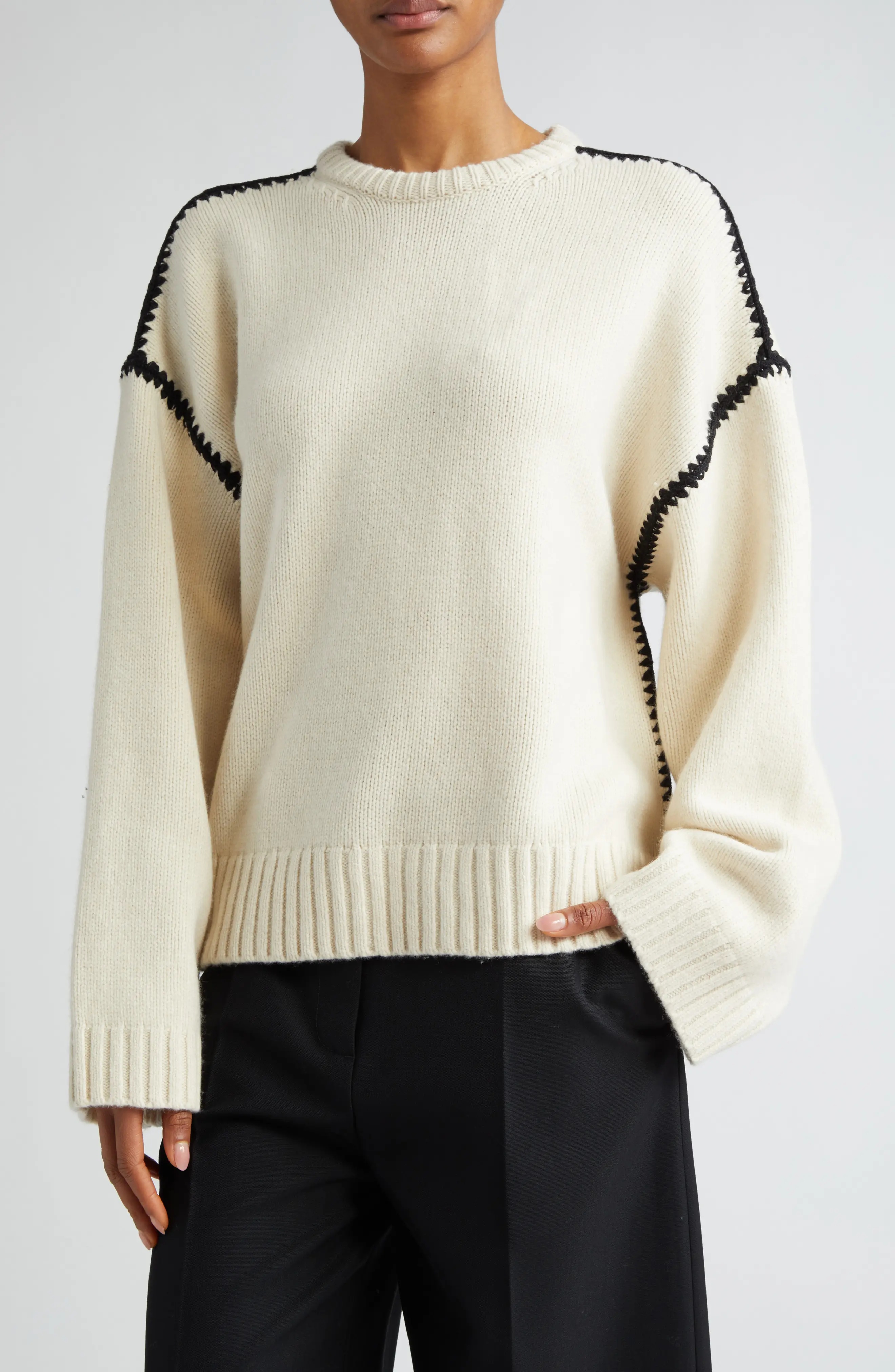 Shell Stitch Trim Wool, Cashmere & Cotton Sweater - 5