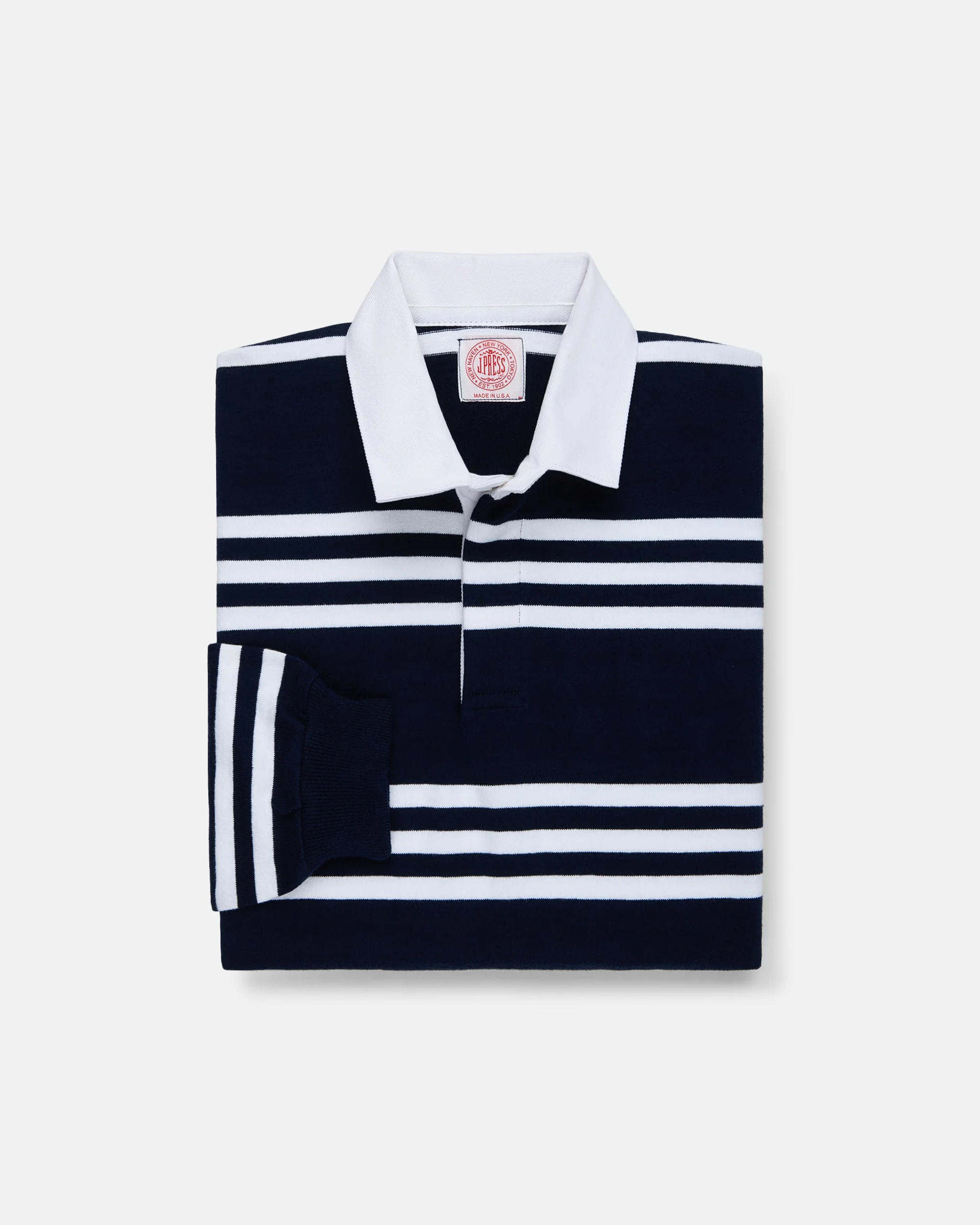 MADE-IN-USA NAVY & WHITE TRIPLE STRIPE COTTON RUGBY - 1