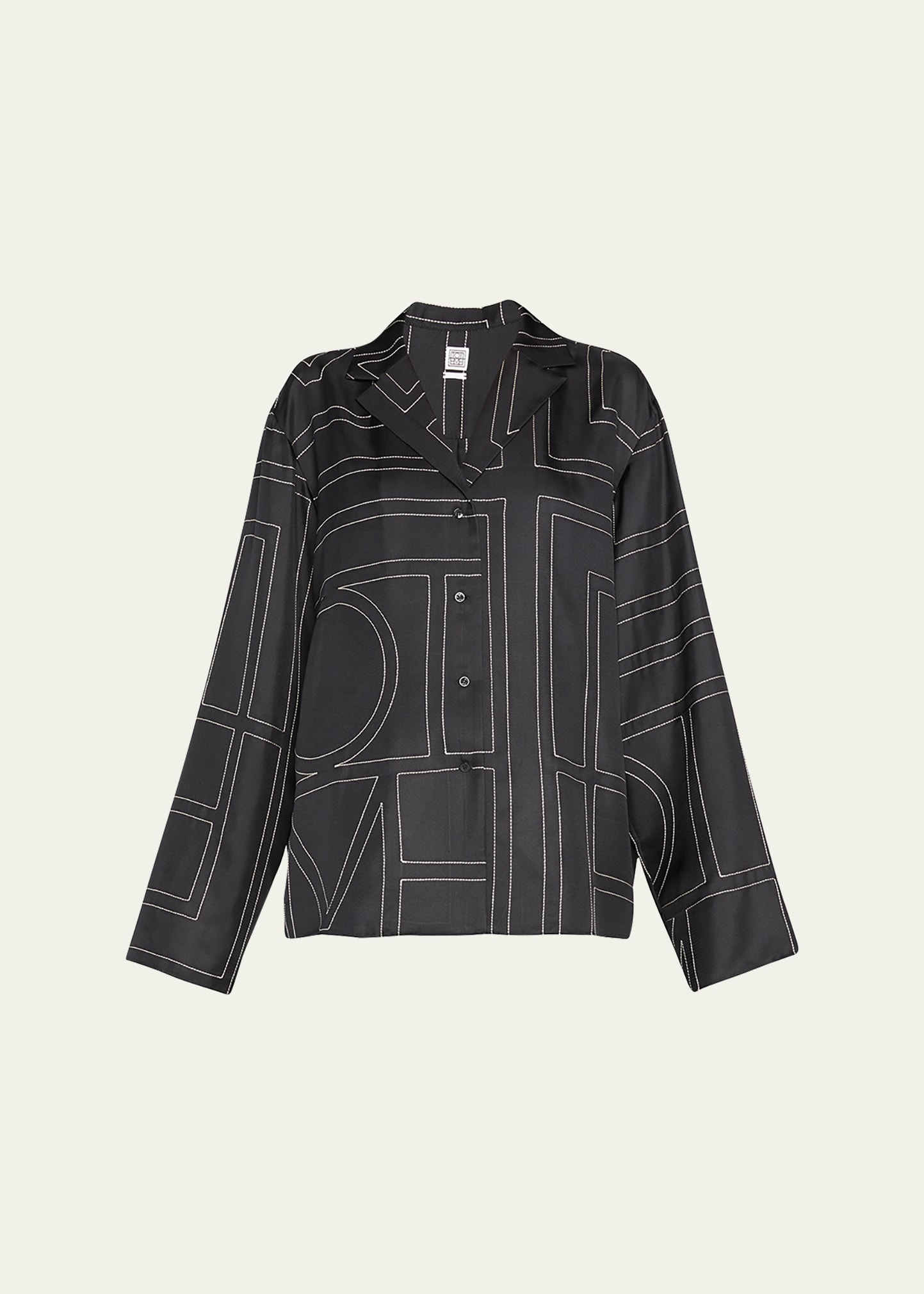 Monogram-Embroidered Silk Pajama Top - 1