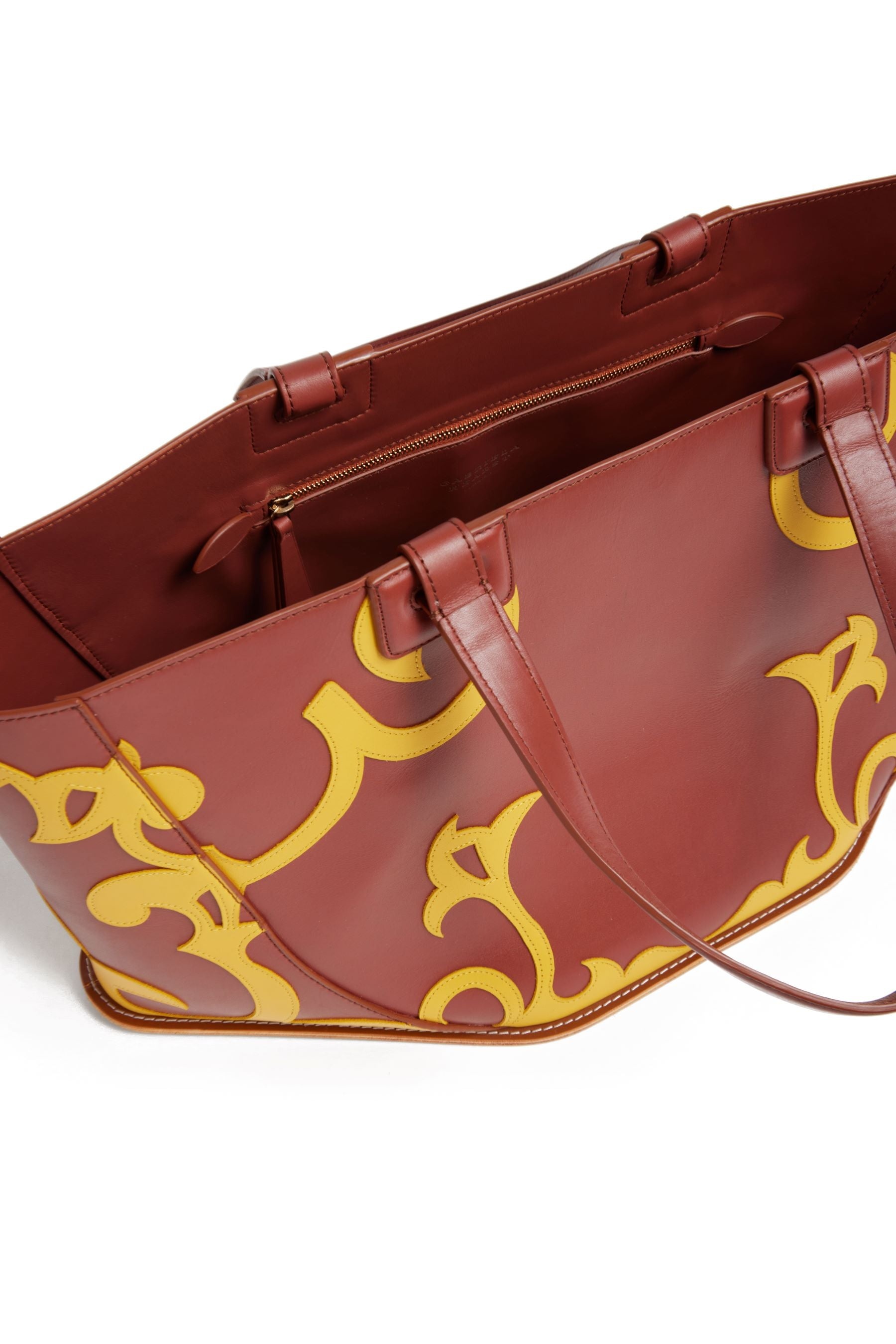 Coyote Western Tote Bag in Rust & Yellow Leather - 3