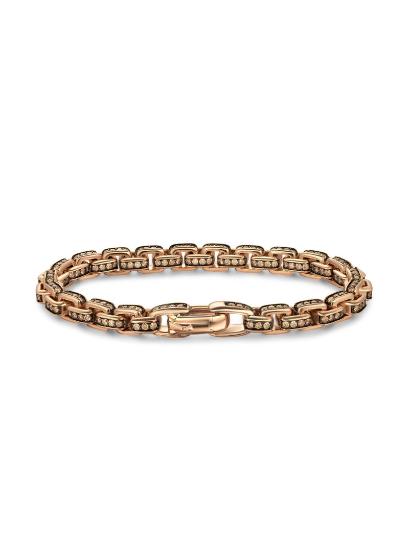 Men's Box Chain Bracelet in 18K Rose Gold - Cognac Diamond 5