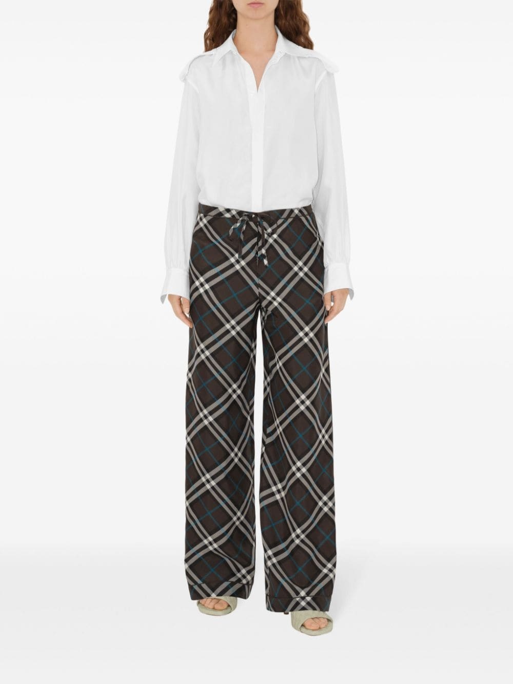 check-pattern silk trousers - 2