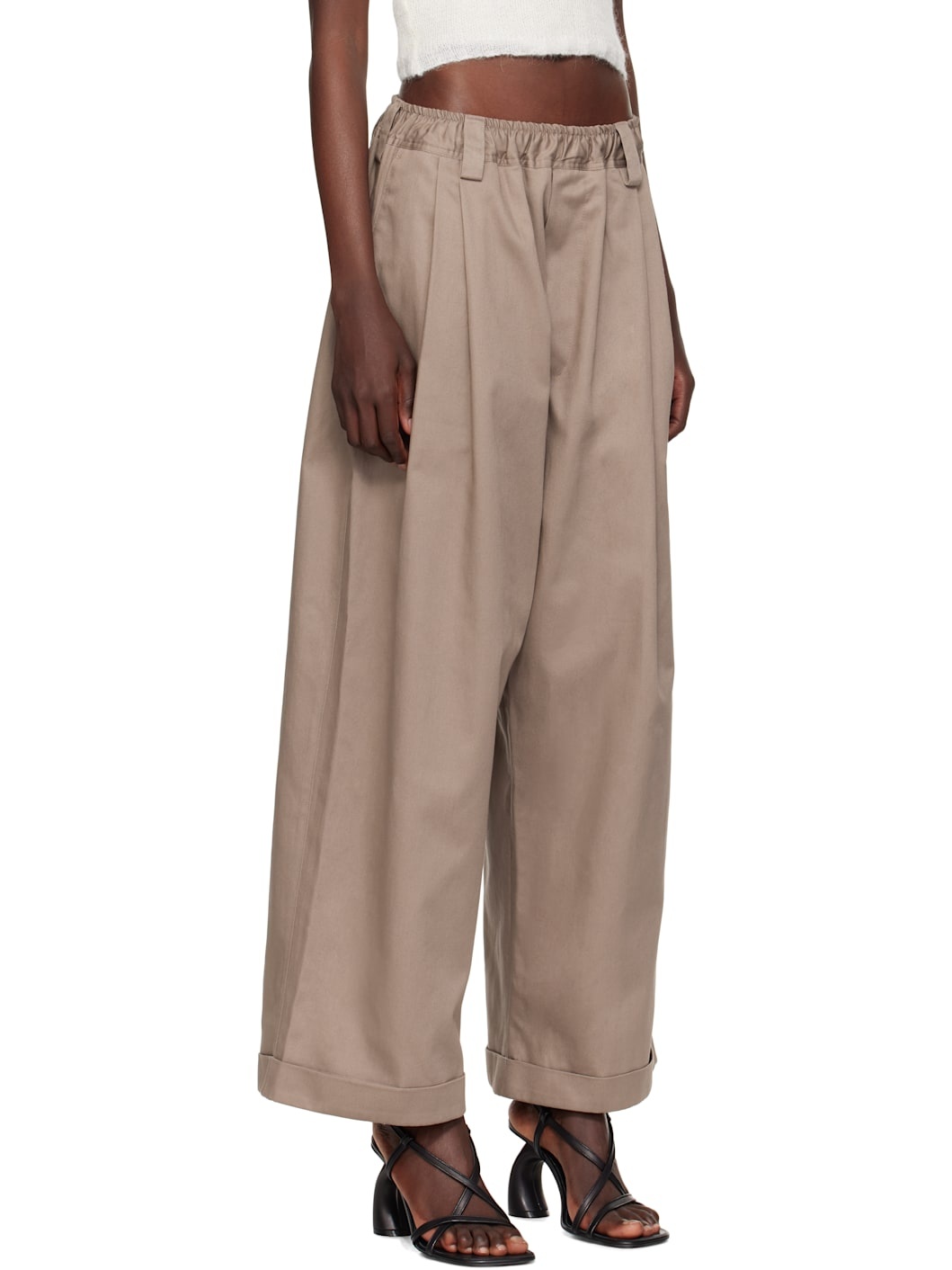 Gray Light Cotton Gabardine Drawstring Trousers - 2
