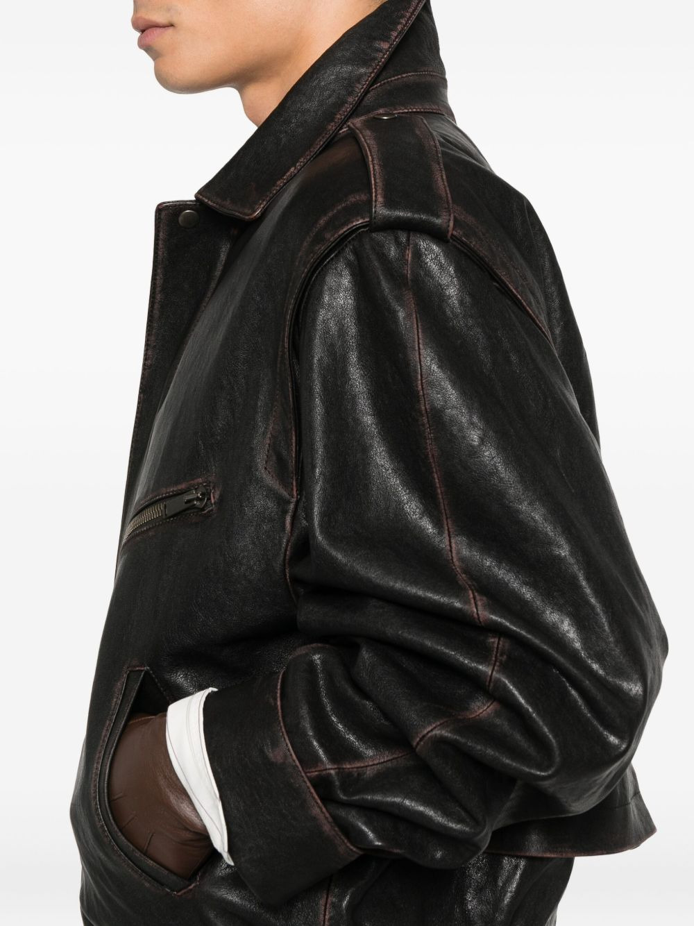 leather zip-fastening jacket - 5
