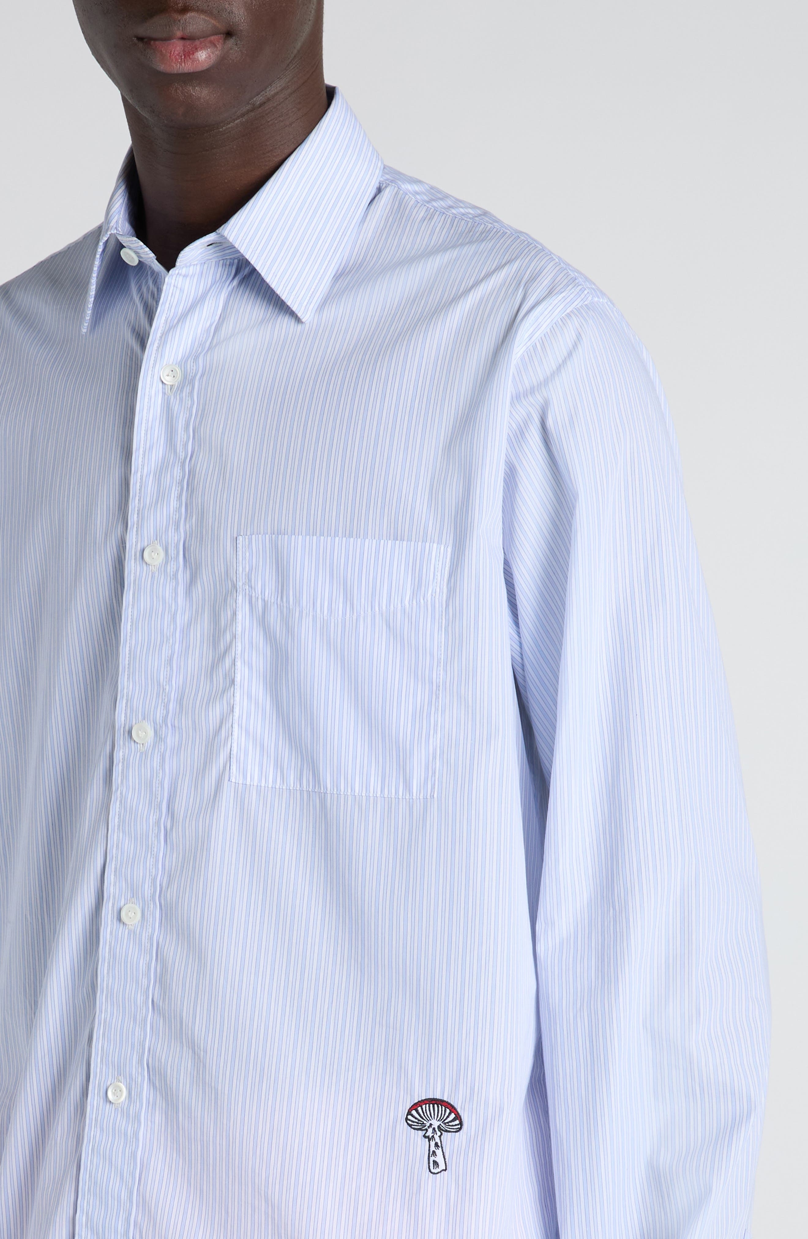 Bottega Veneta Stripe Cotton Poplin Button-Up Shirt in 9006 White/Blue at Nordstrom - 5