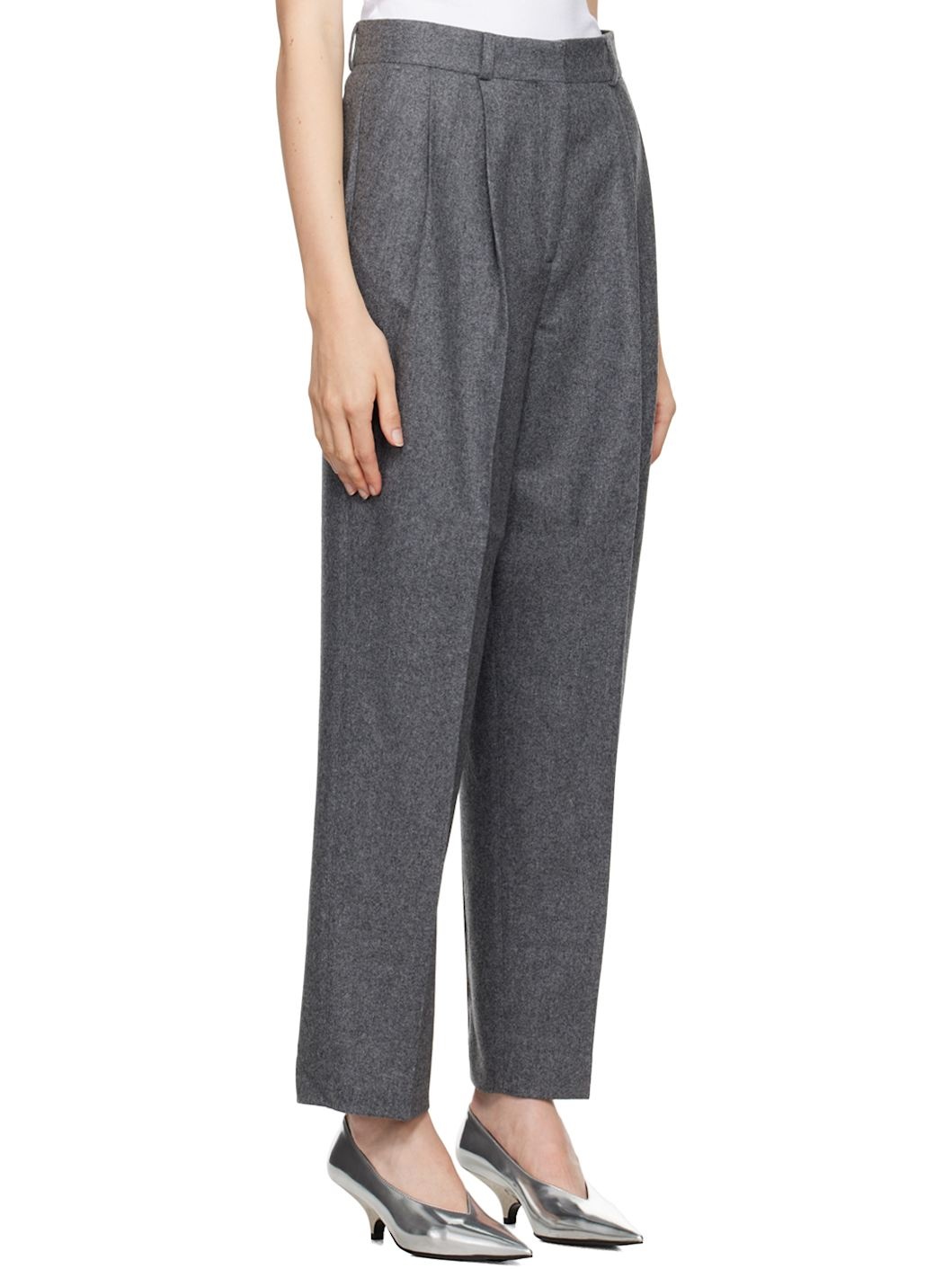Gray Double-Pleated Tailored Trousers - 2