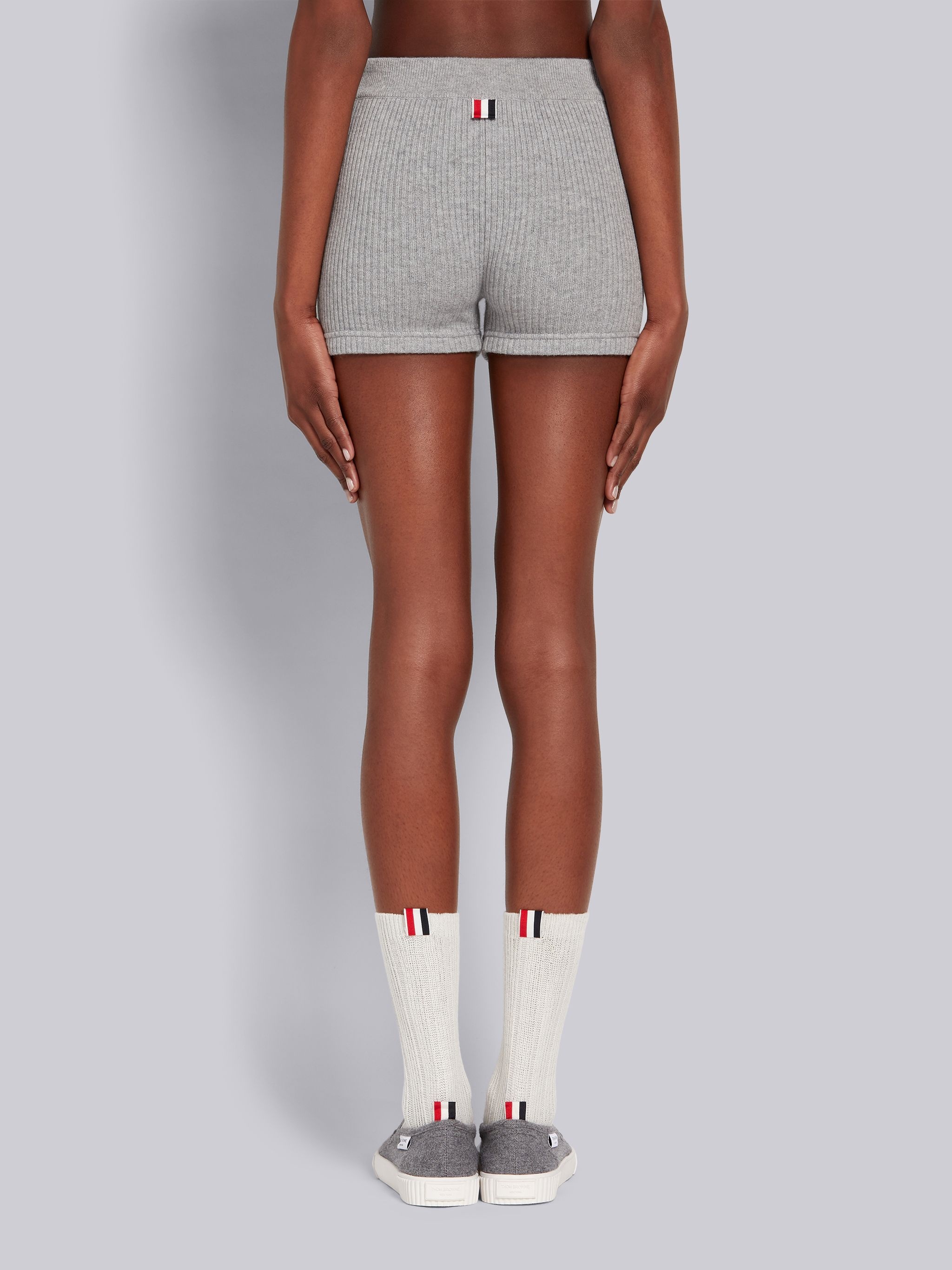 Light Grey Cashmere 2x2 Rib High Rise Brief Shorts - 3