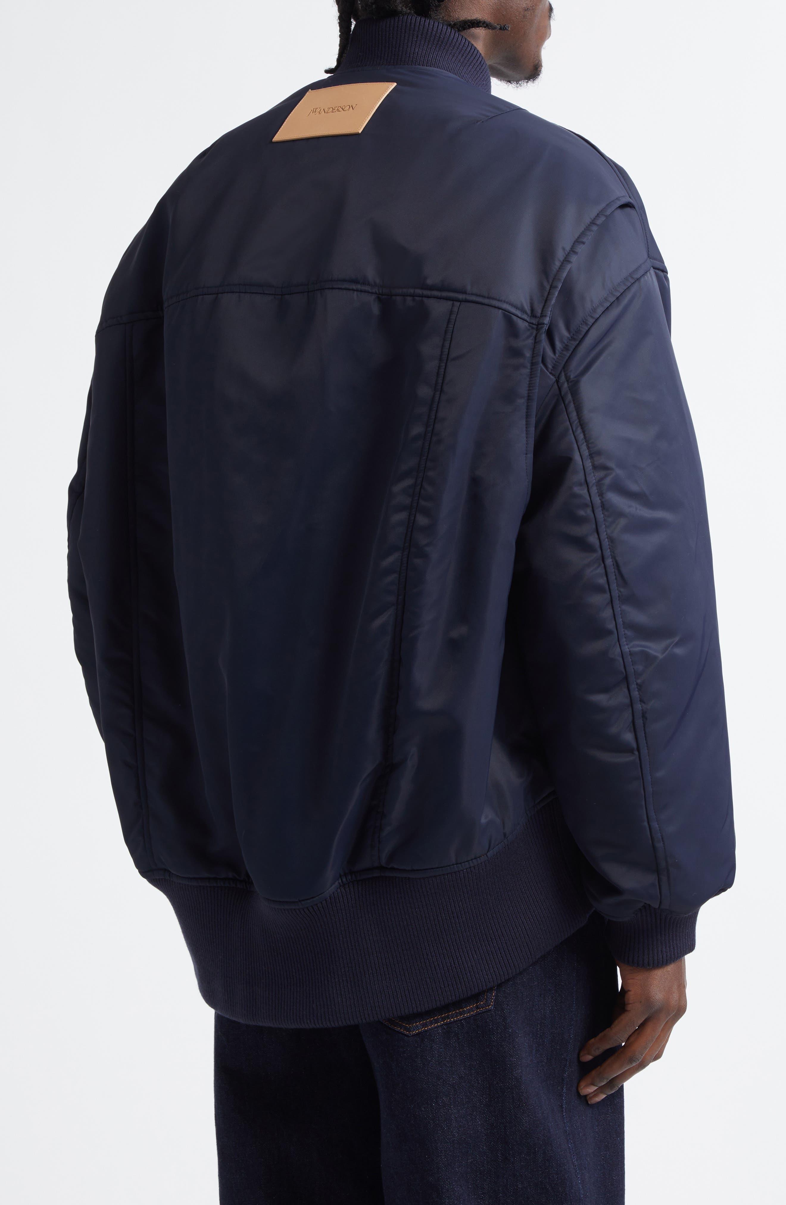 JW Anderson Curved Hem Oversize Bomber Jacket in Navy at Nordstrom - 2