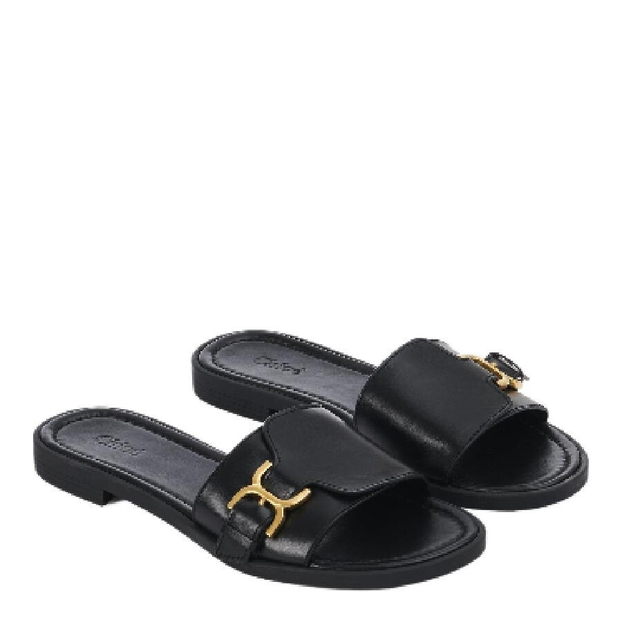 Chloe Gold-Toned Marcie Buckle Leather Slides - 2