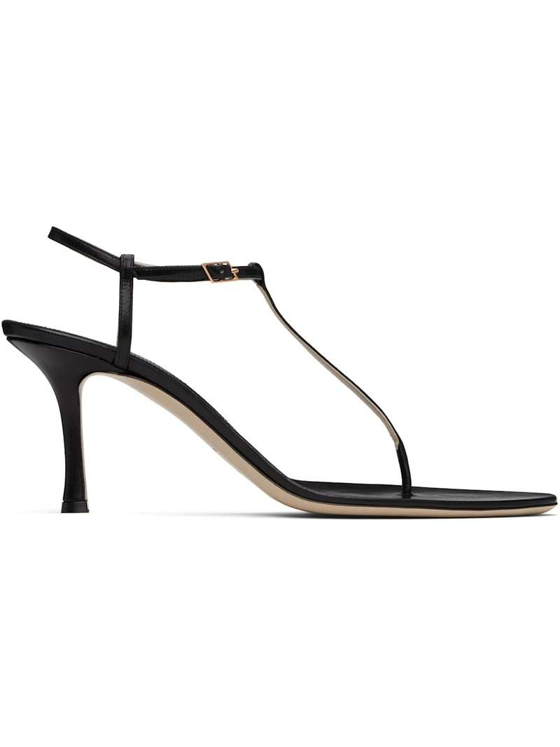 Black 75mm Mono Strap Heeled Sandals 1