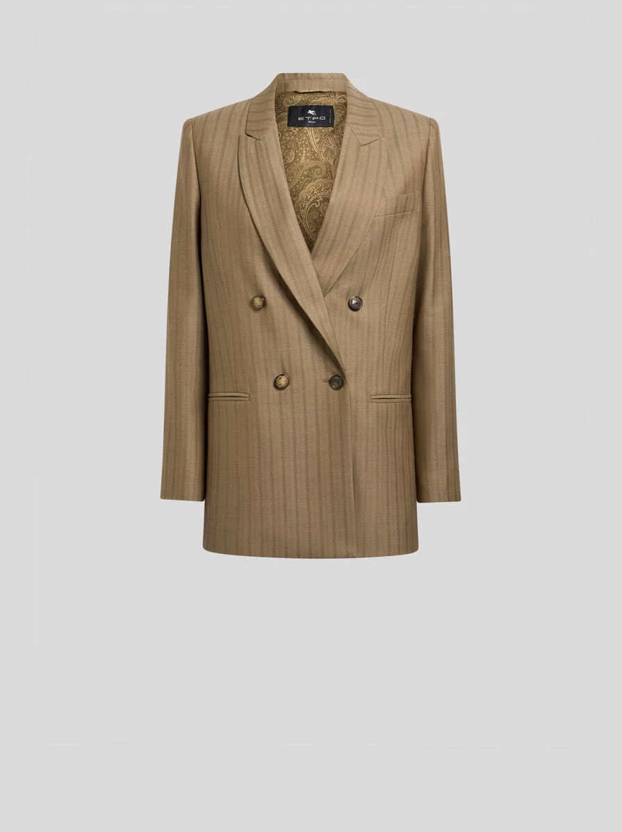 DOUBLE-BREASTED WOOL JACQUARD JACKET WITH STRIPED PATTERN - 1