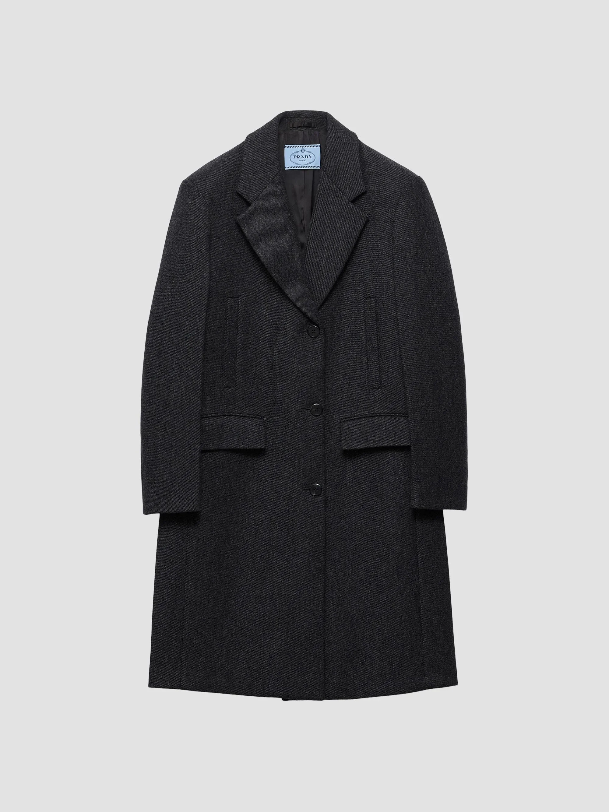 Women's Single Breasted Double Wool Coat - Grey - 1