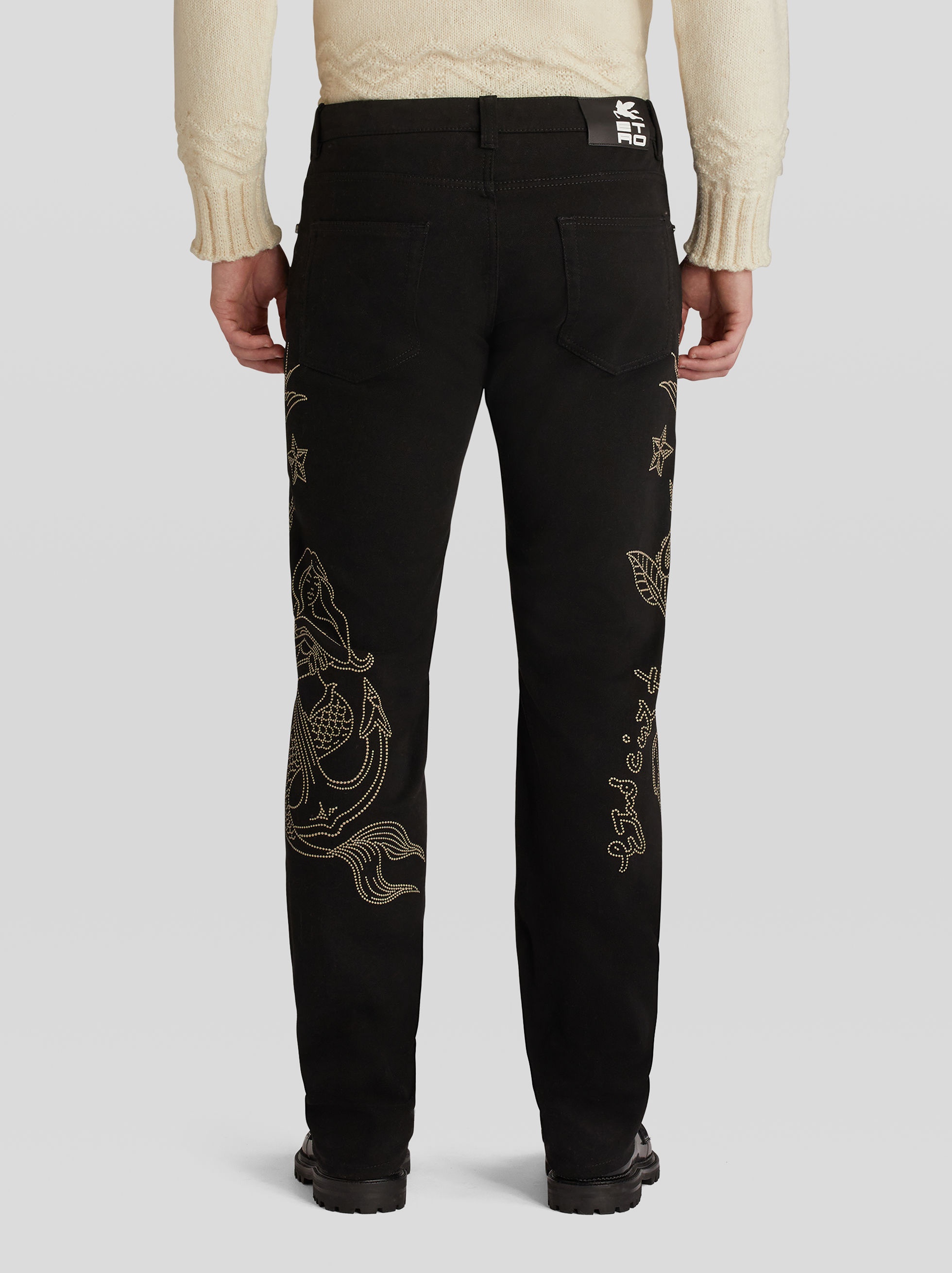 JEANS WITH PLACED OLD SCHOOL EMBROIDERY - 4