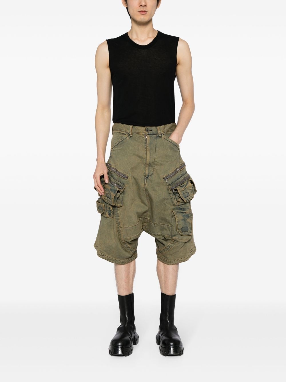 drop-crotch denim cargo shorts - 2