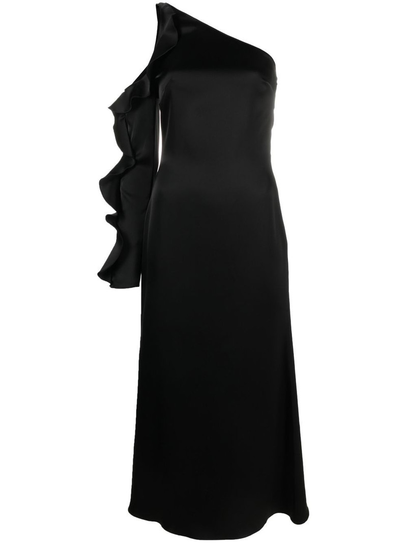 asymmetric ruffle-trim satin dress 1