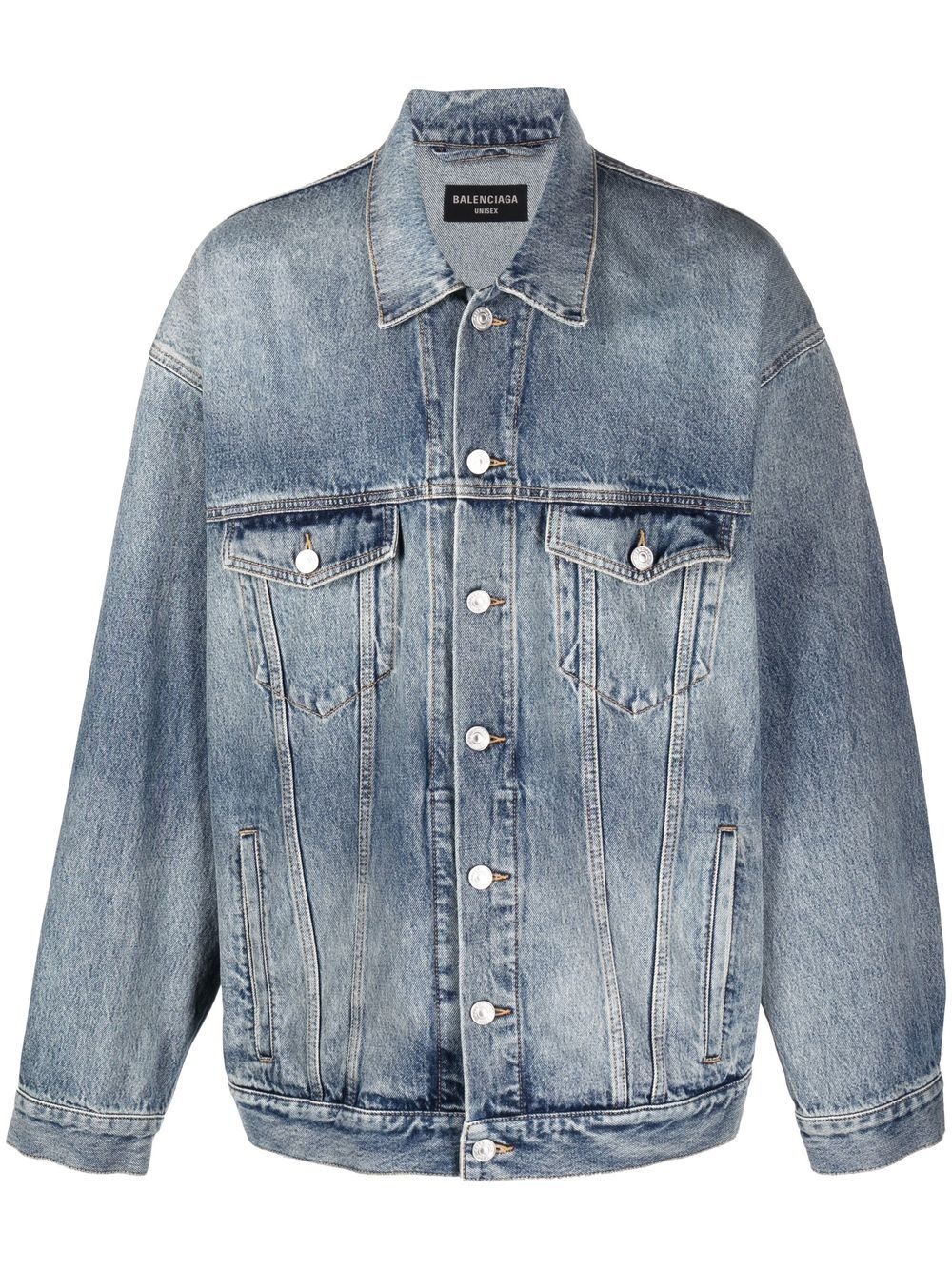 bleached-effect button-up denim jacket - 1