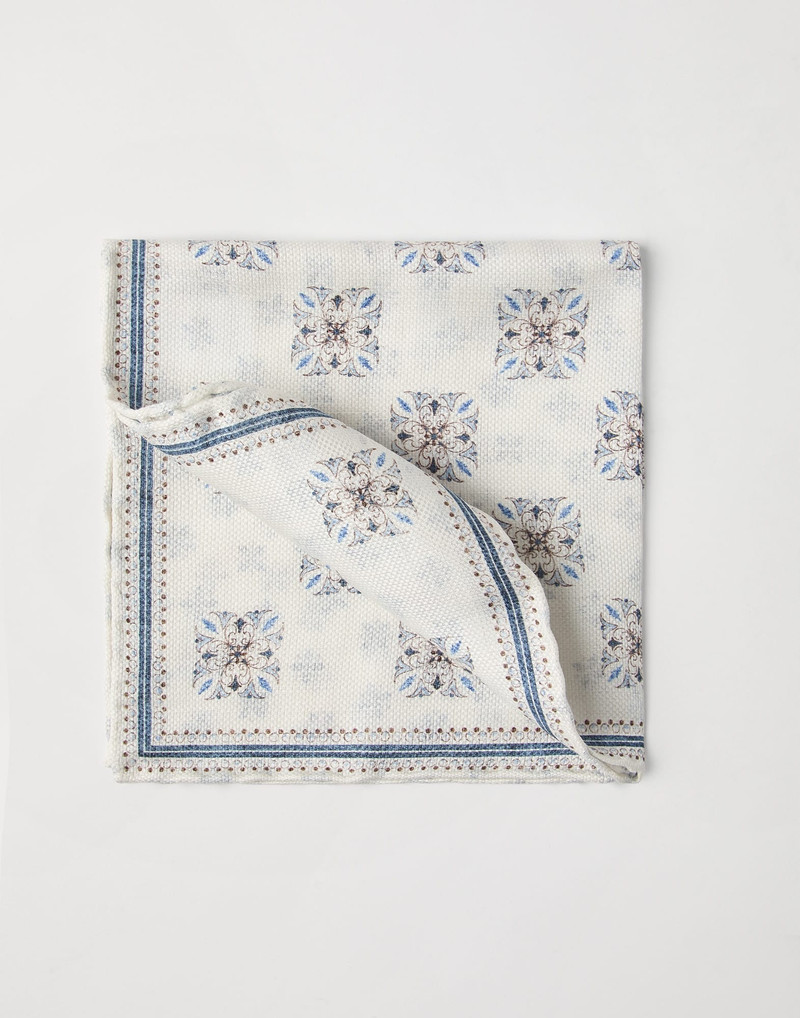 Double face linen and silk pocket square with floral design 1