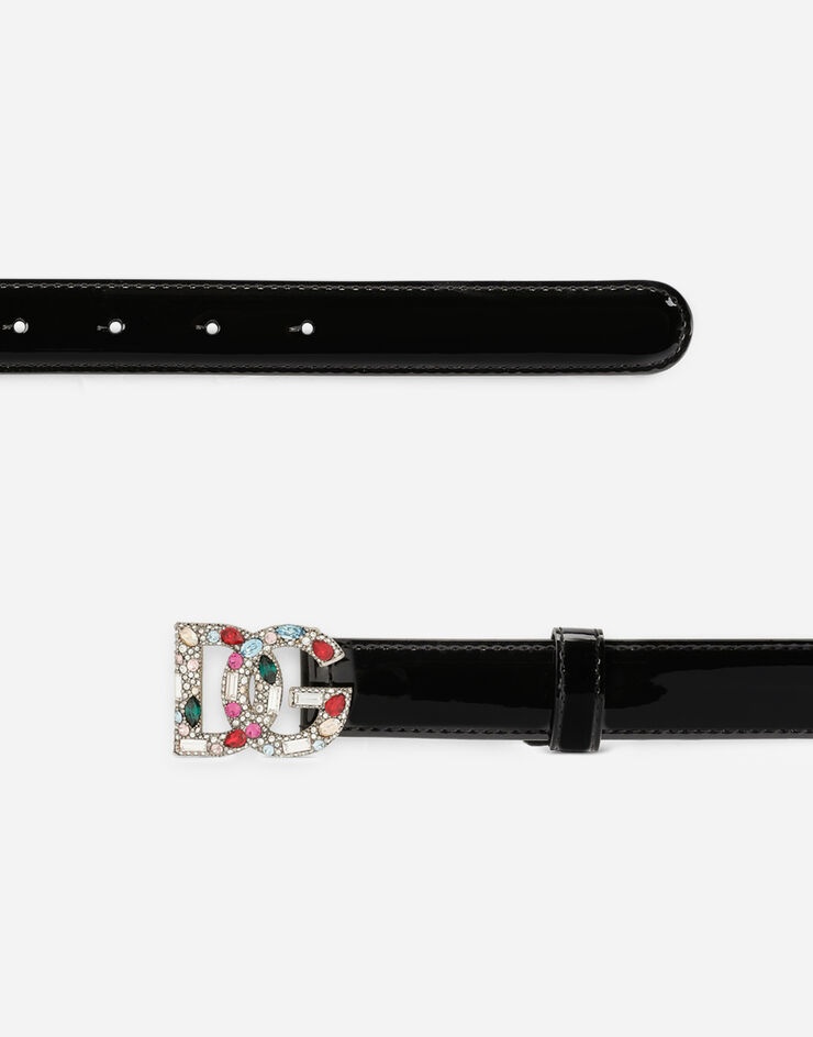 Patent leather belt with crystal-detailed DG logo - 2