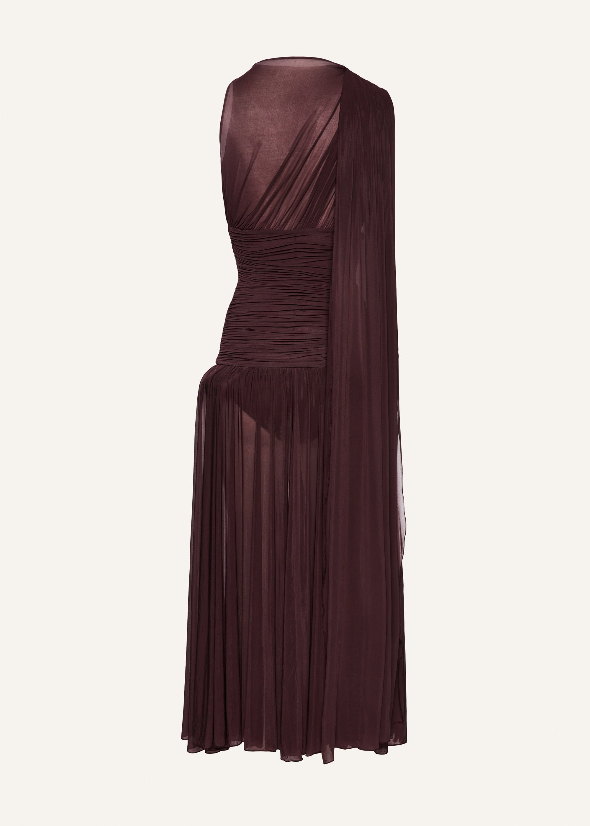 Drop-waist sheer midi dress in bordeaux - 2