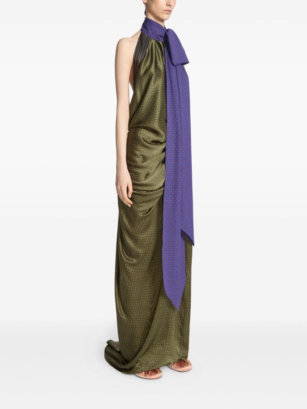 draped print silk dress - 2