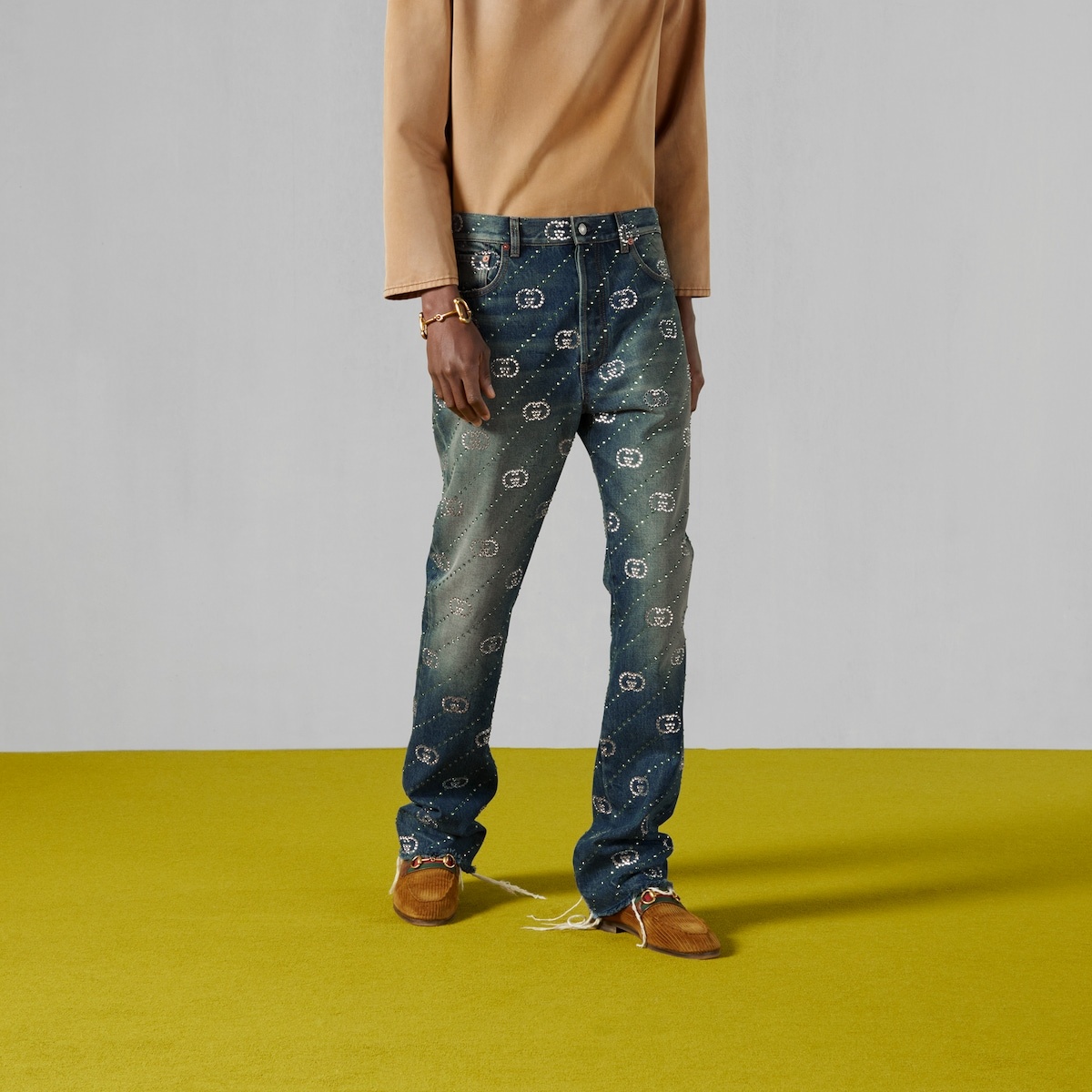 GUCCI Crystal Interlocking G denim pant | REVERSIBLE