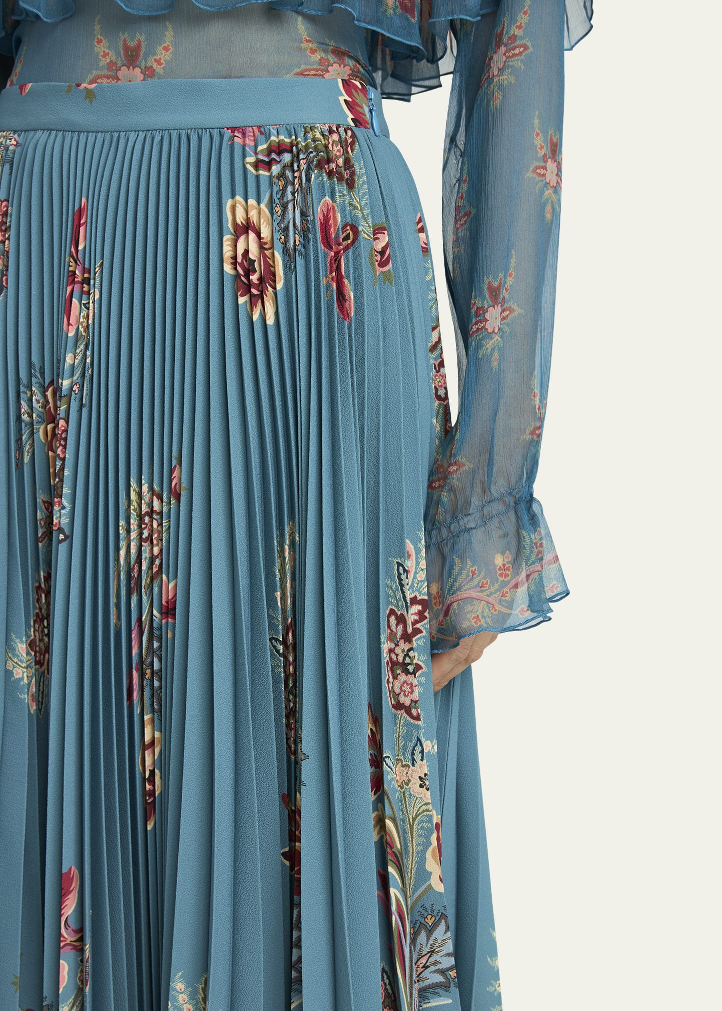 Floral Pleated A-Line Skirt - 5