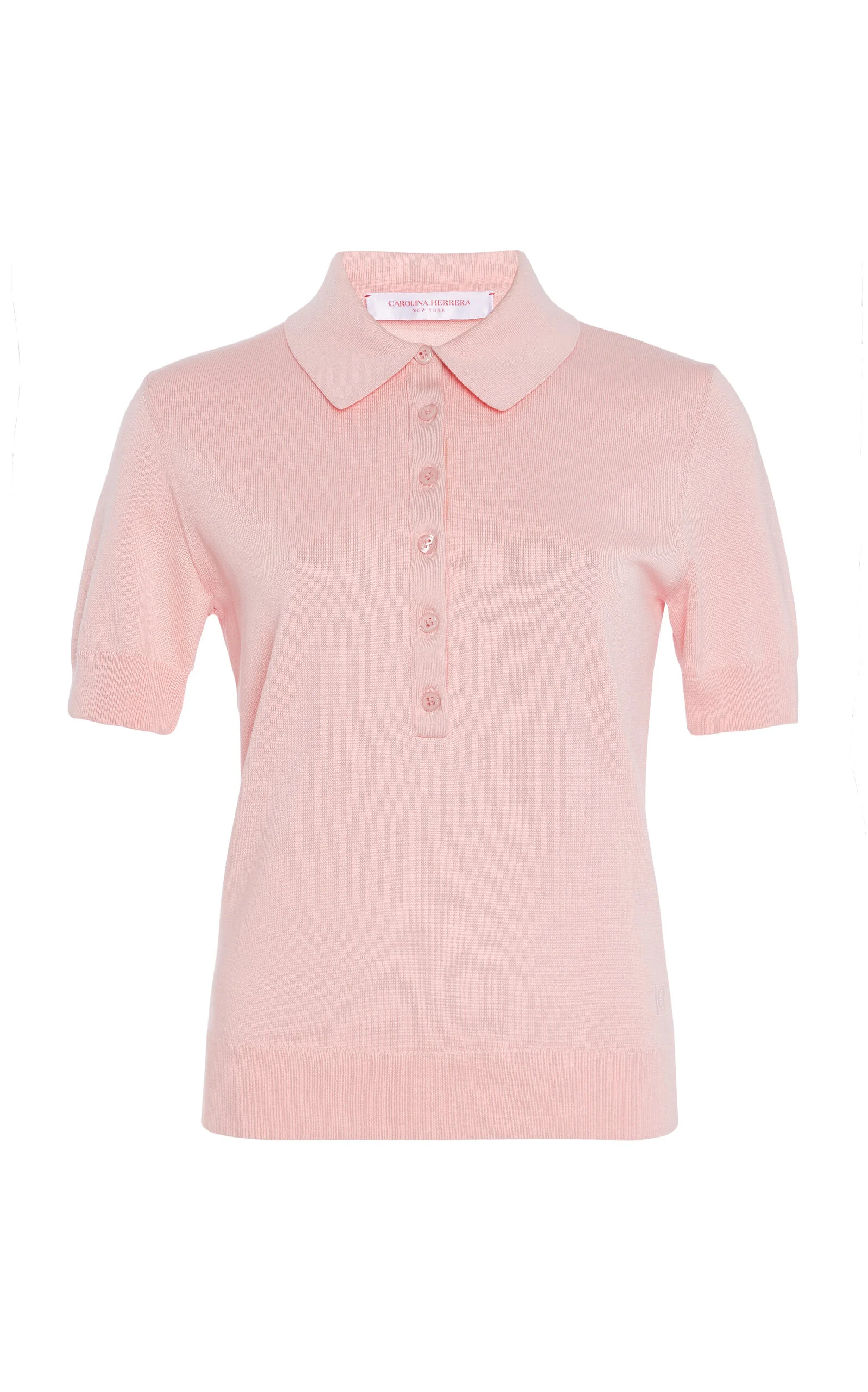 Silk-Cotton Knit Polo Top pink - 1