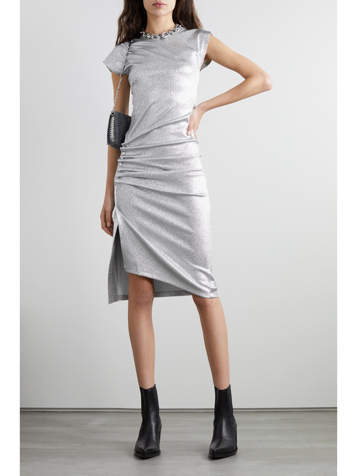 Asymmetric Ruched Stretch-lurex Dress - 2