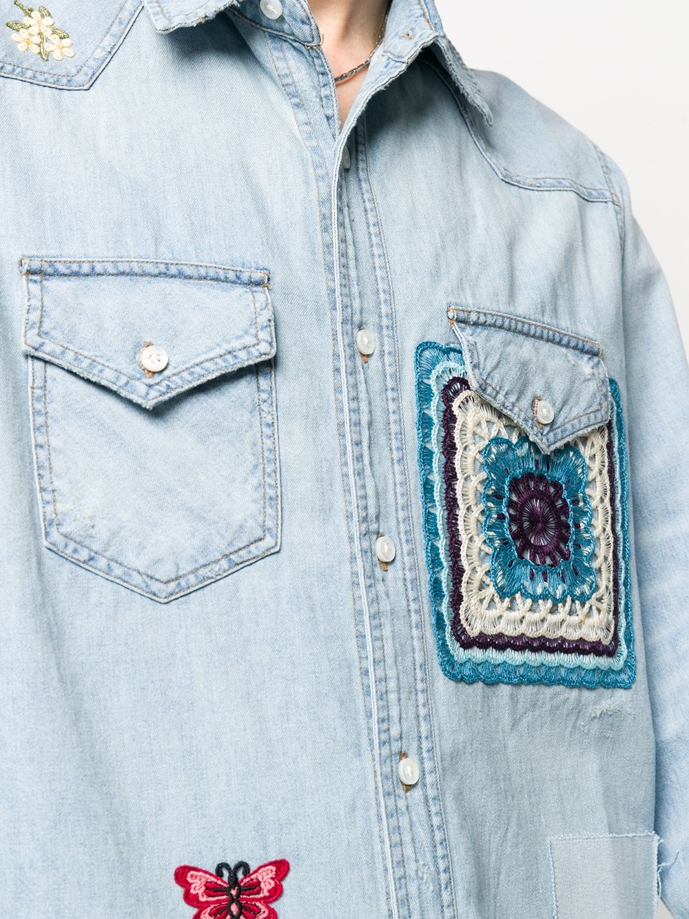 embroidered patchwork denim shirt - 5