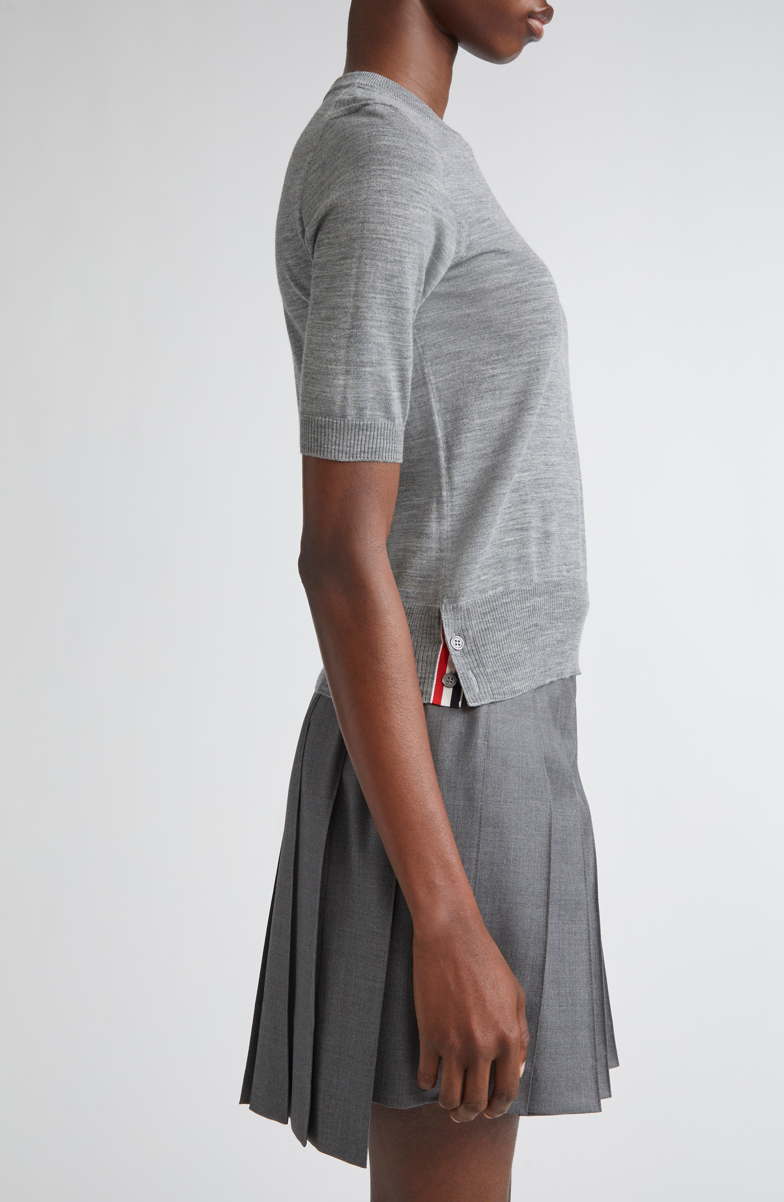 Thom Browne 4-Bar Short Sleeve Wool Blend Sweater in Light Grey at Nordstrom - 4