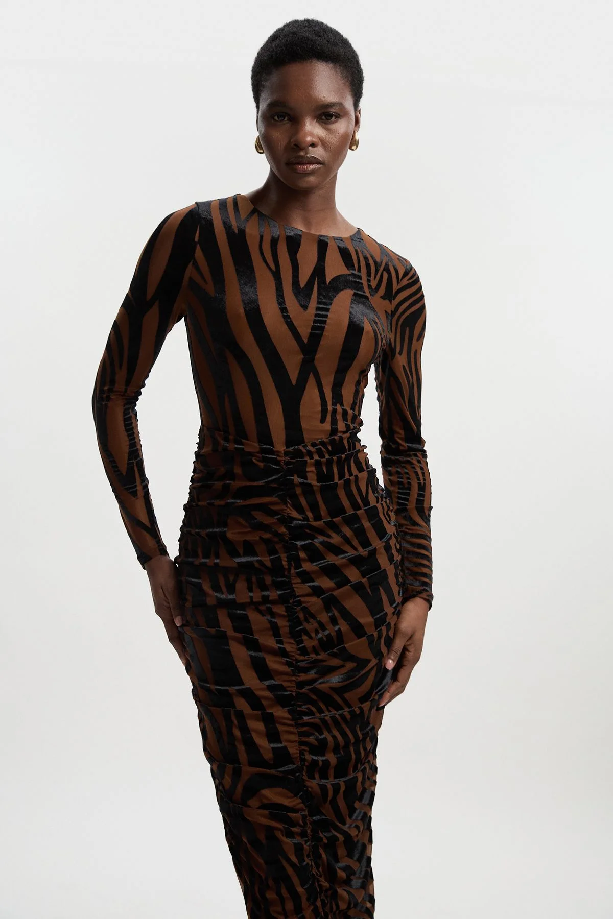 Animal Stretch Velvet Devore Midi Dress - 1
