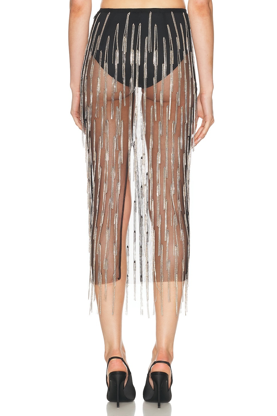 Rhinestone Fringe High Waist Skirt - 4