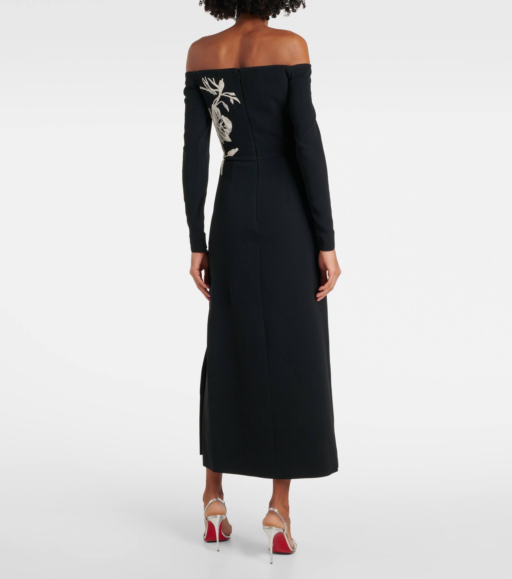 Embroidered off-shoulder midi dress - 3