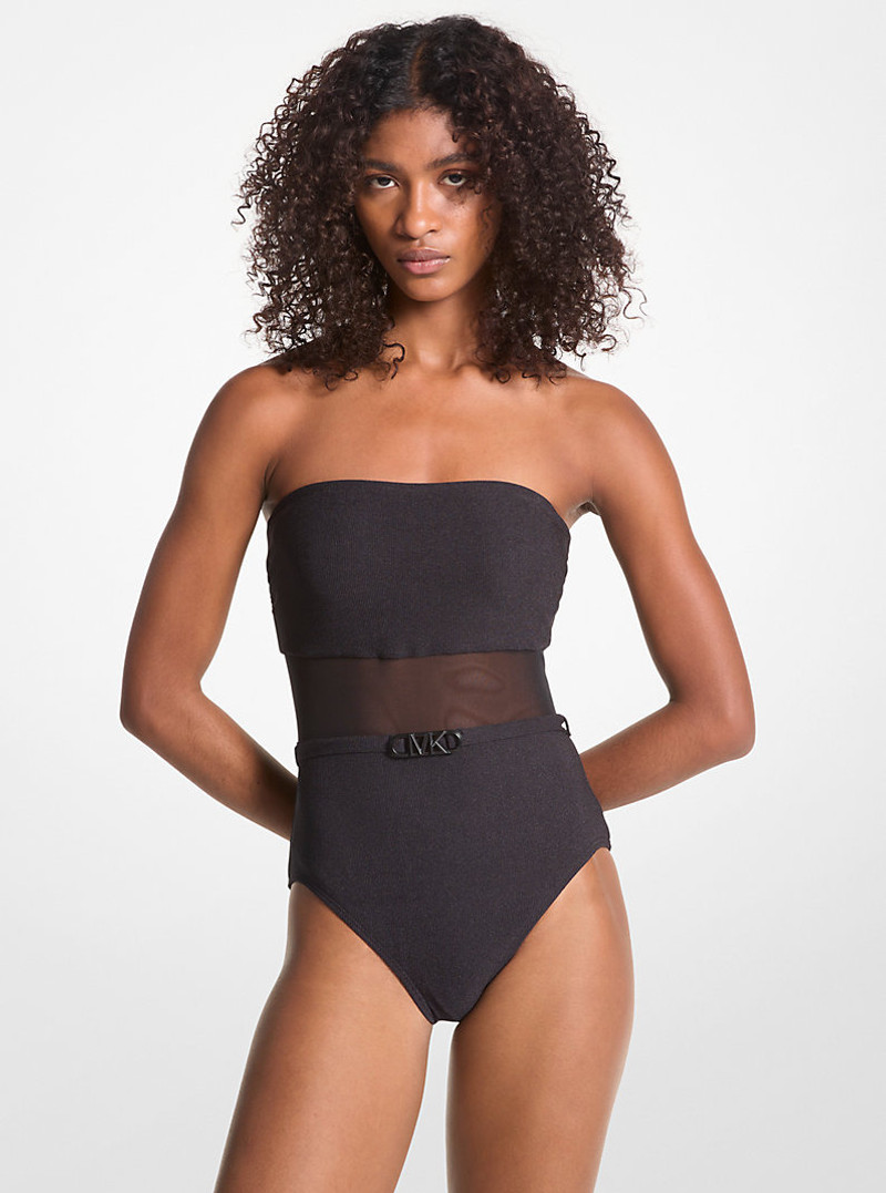 Stretch Nylon Belted Strapless Swimsuit 1