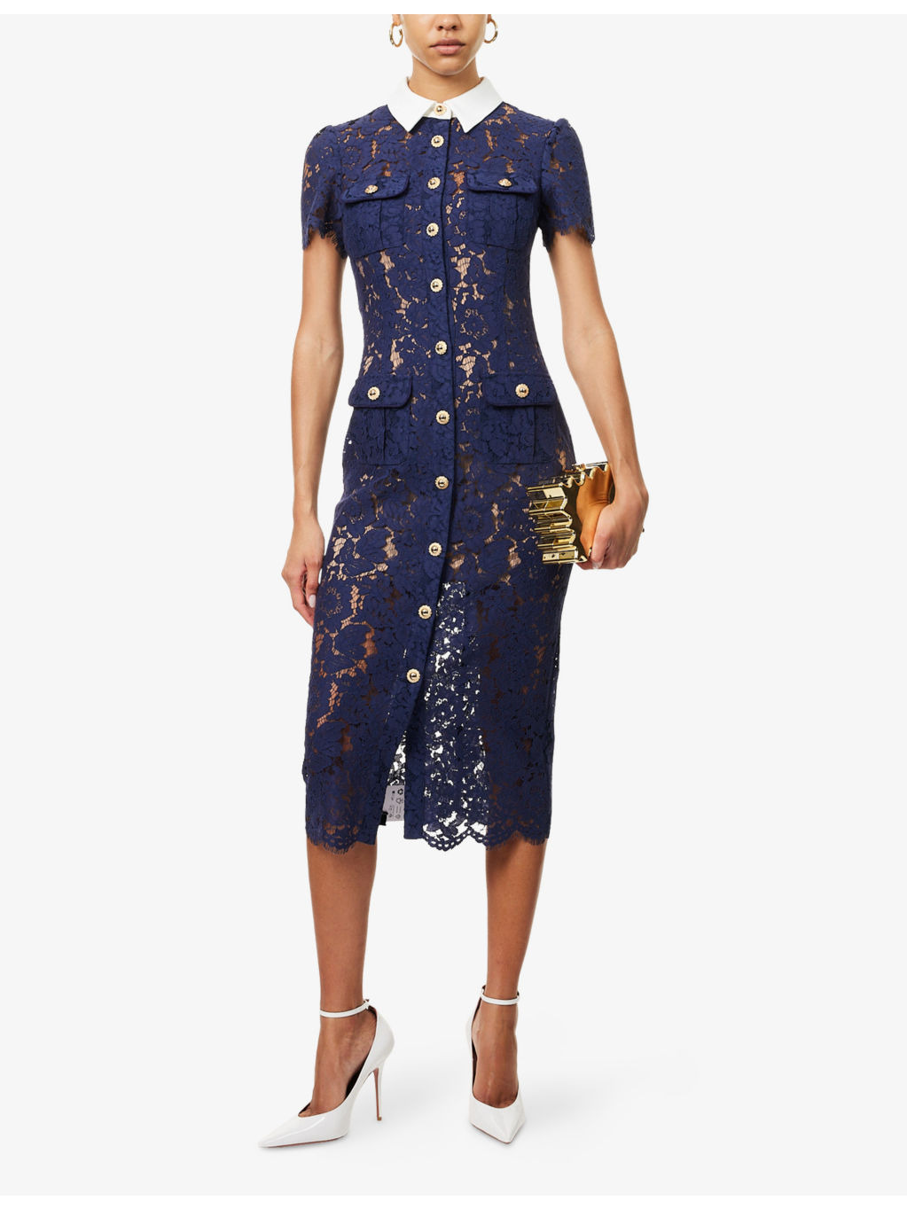 Embellished Semi-Sheer Lace Midi Dress - 2