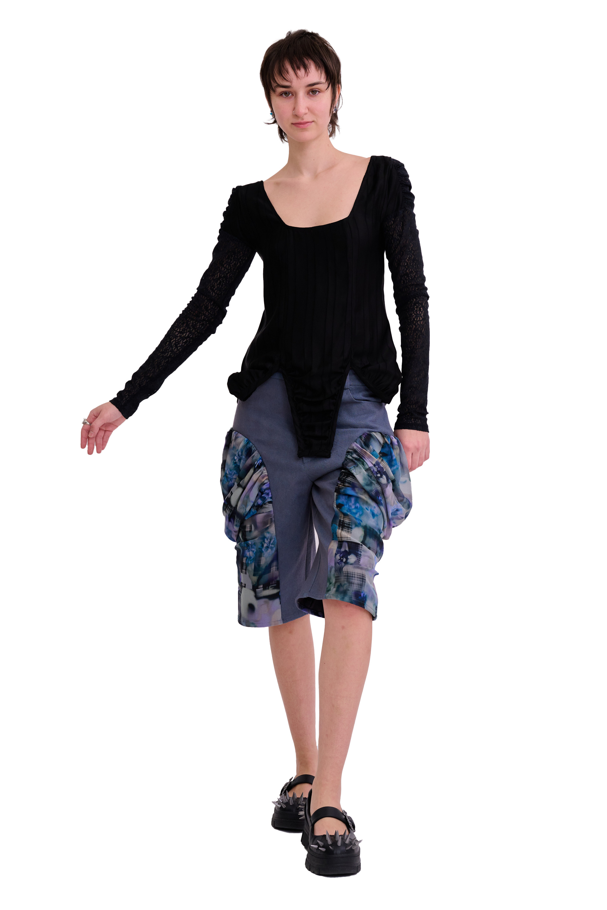 BLACK SATIN STRIPE MAGNOLIA TOP - 3