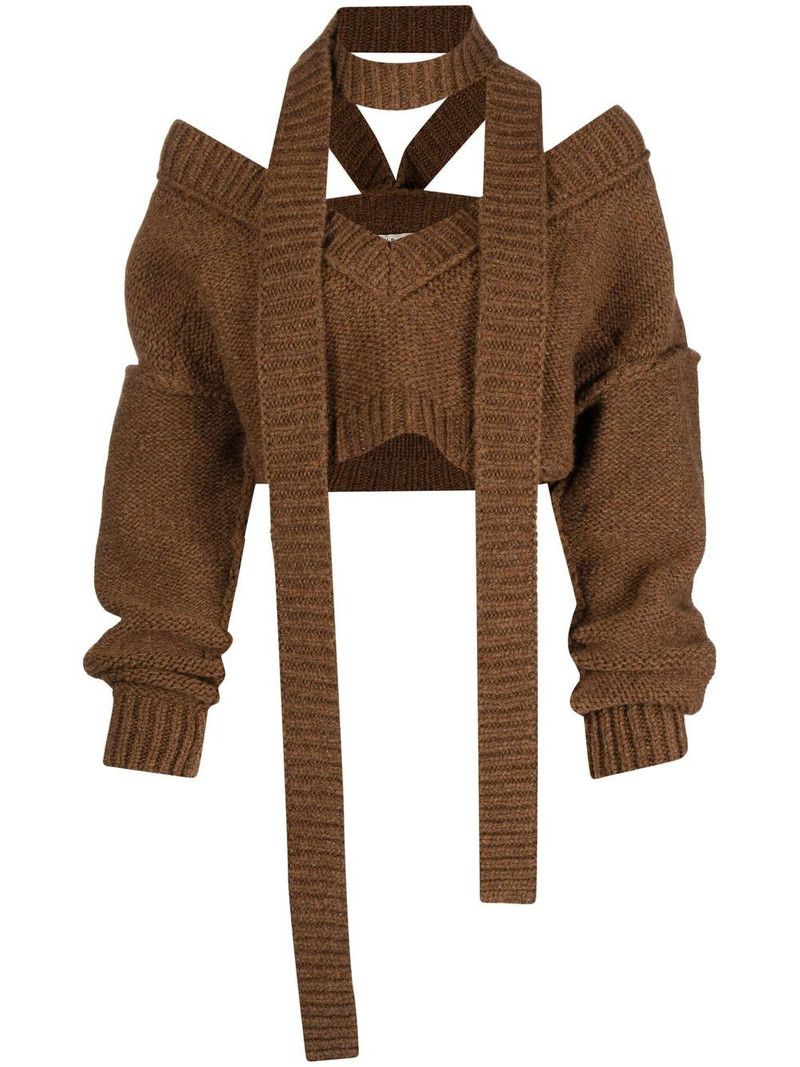 cropped V-neck halterneck jumper 1