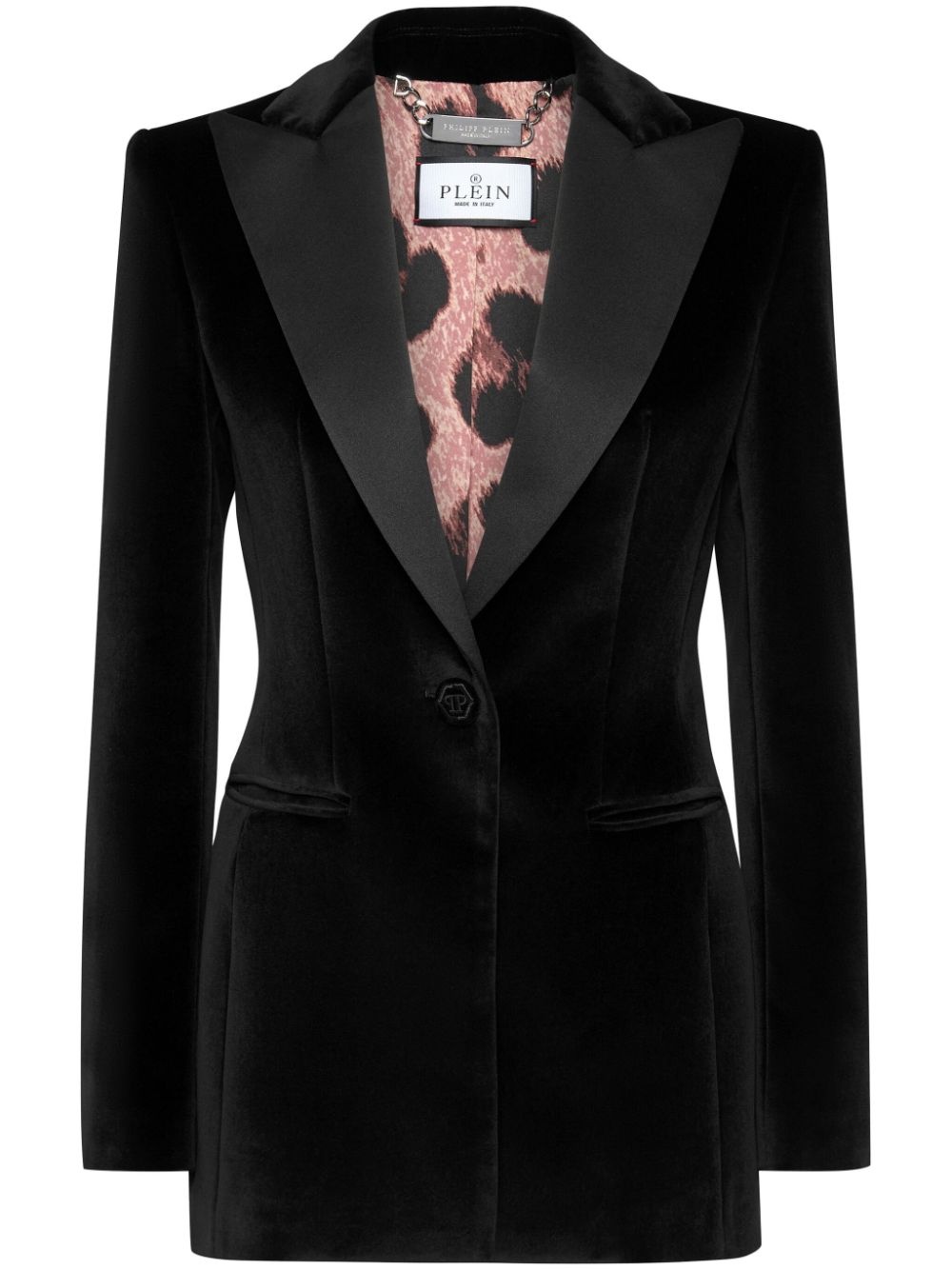 skull-appliqué velvet blazer - 1