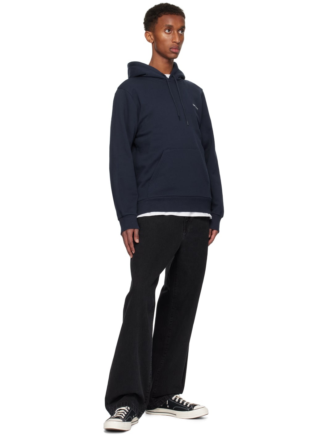 Navy Script Embroidery Hoodie - 4