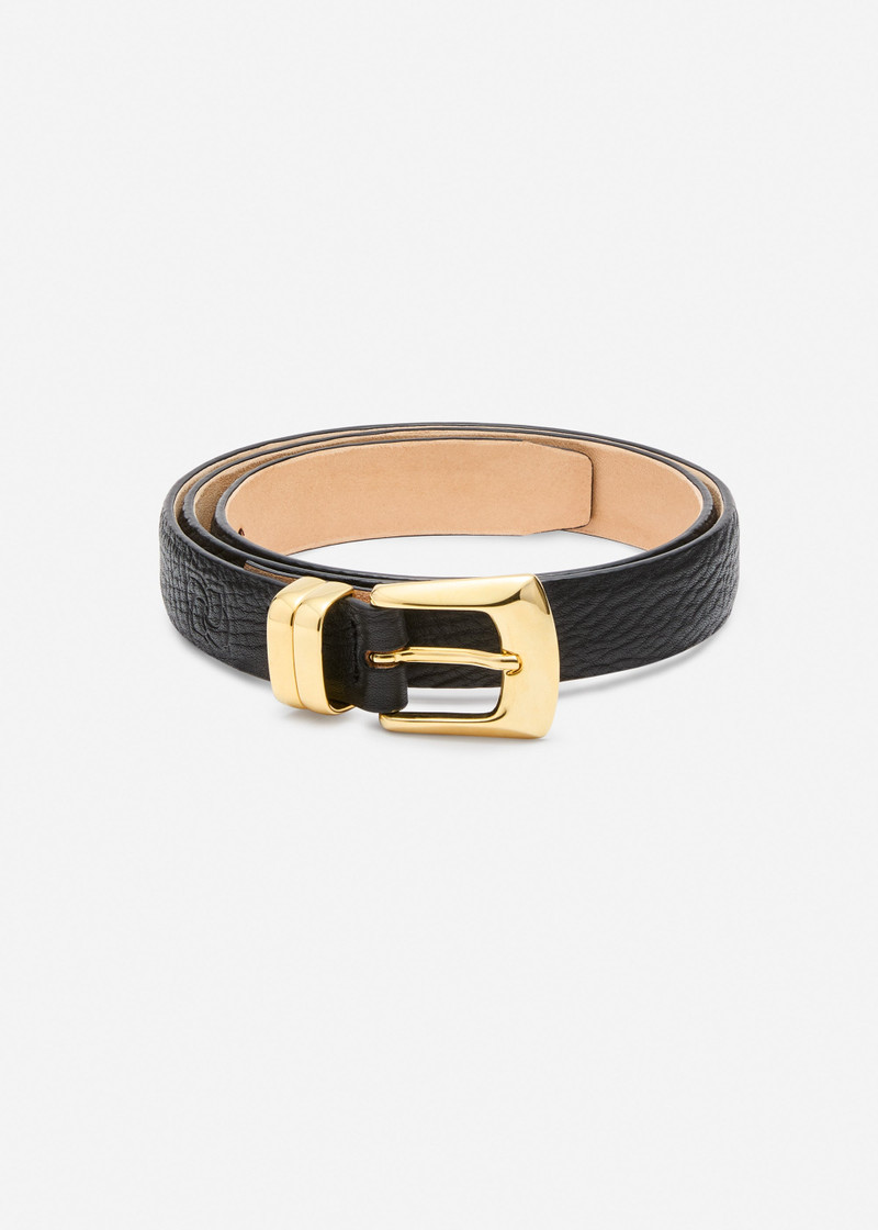 Square buckle leather belt in black and gold 1