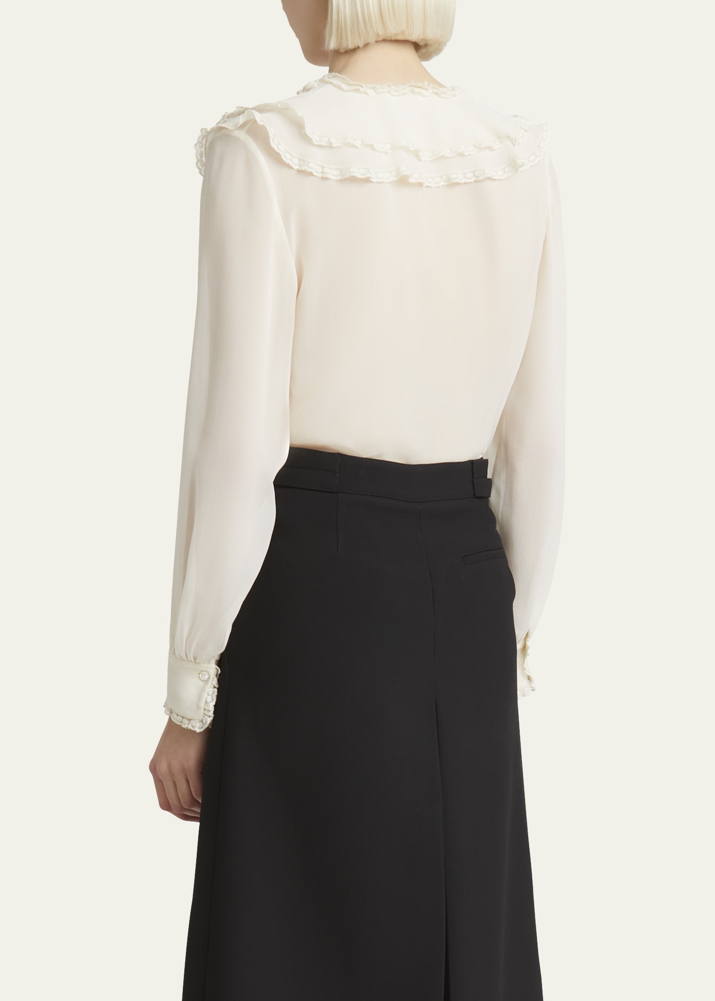 Ruffle Button-Down Silk Top - 3