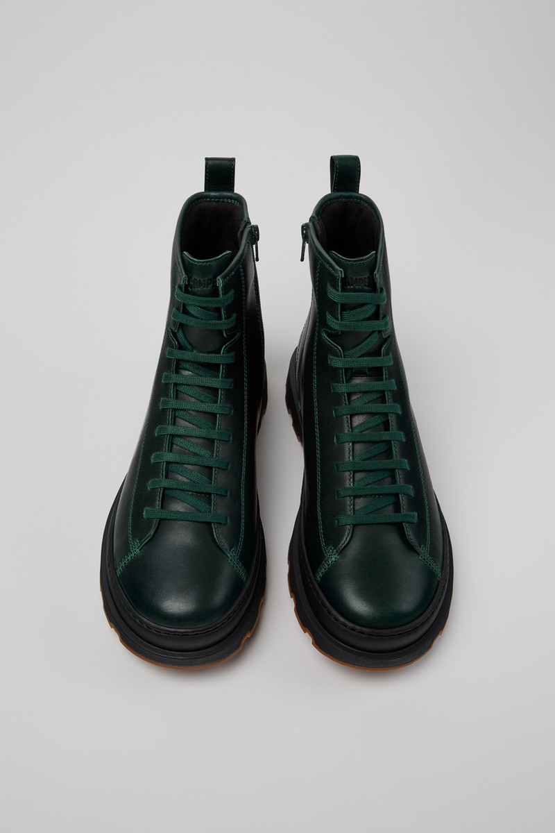 Green Leather Mid Boots for Men. 5