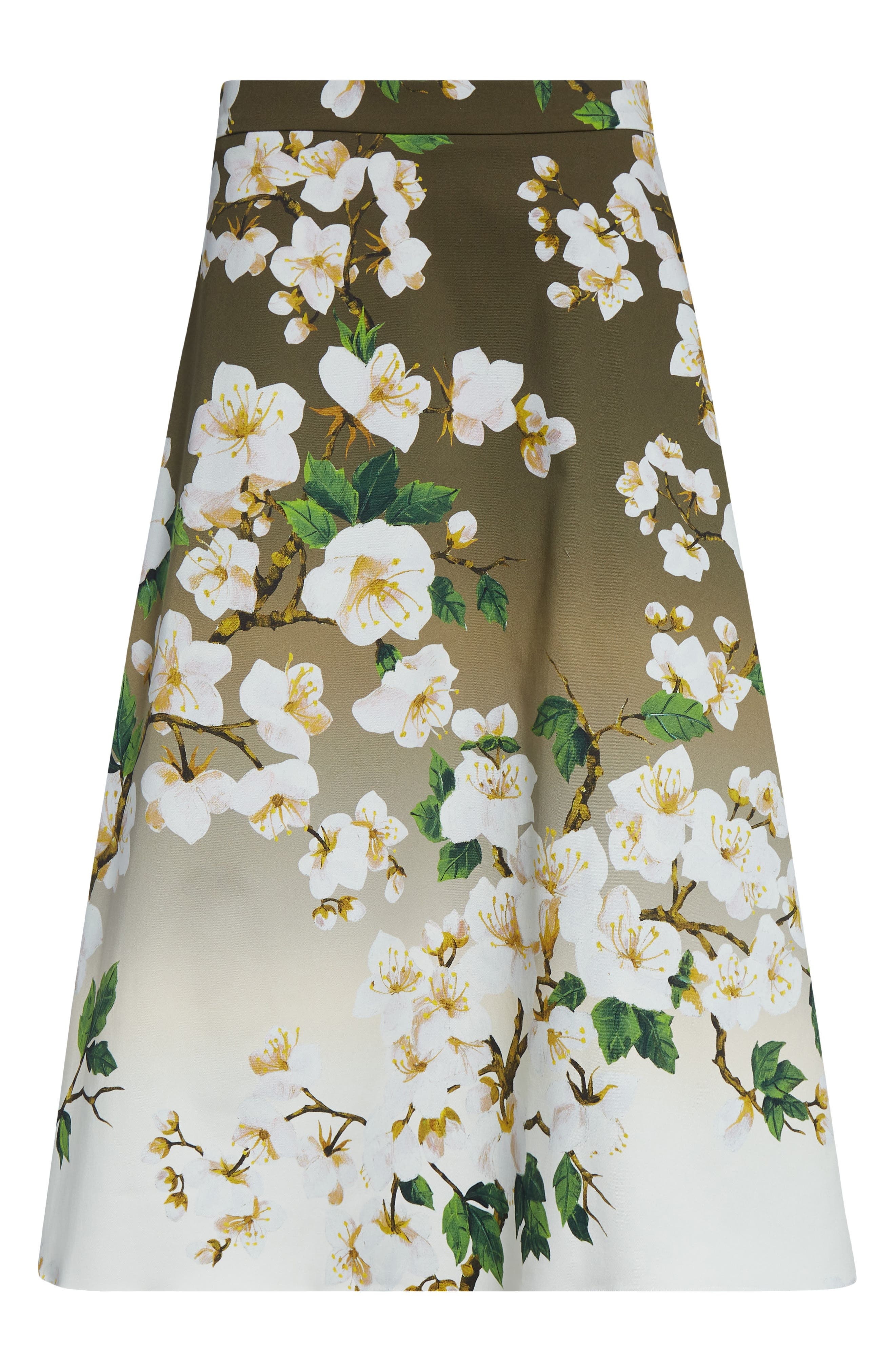 Oscar de la Renta Cherry Blossom Dégradé Poplin Midi Skirt in White Khaki Ombre at Nordstrom - 5