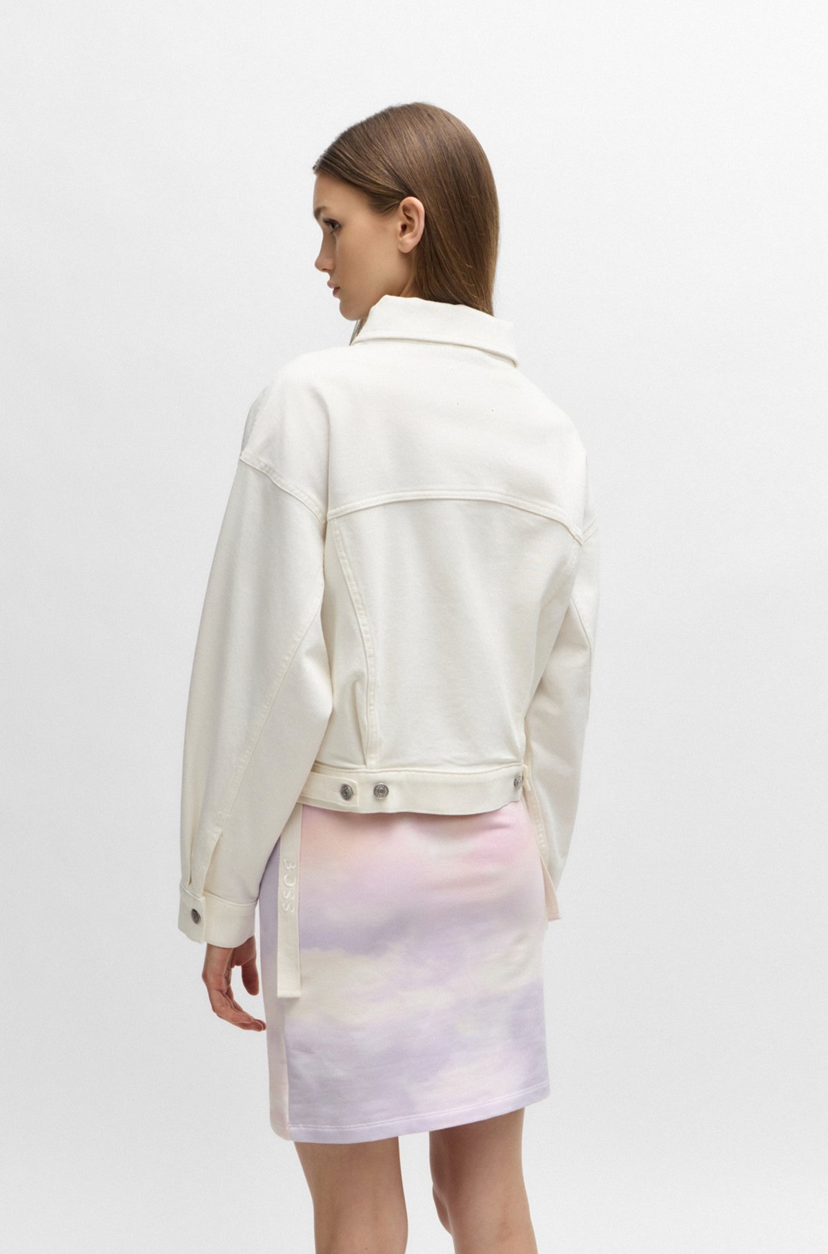WHITE STRETCH-DENIM JACKET WITH SIGNATURE TRIMS - 4