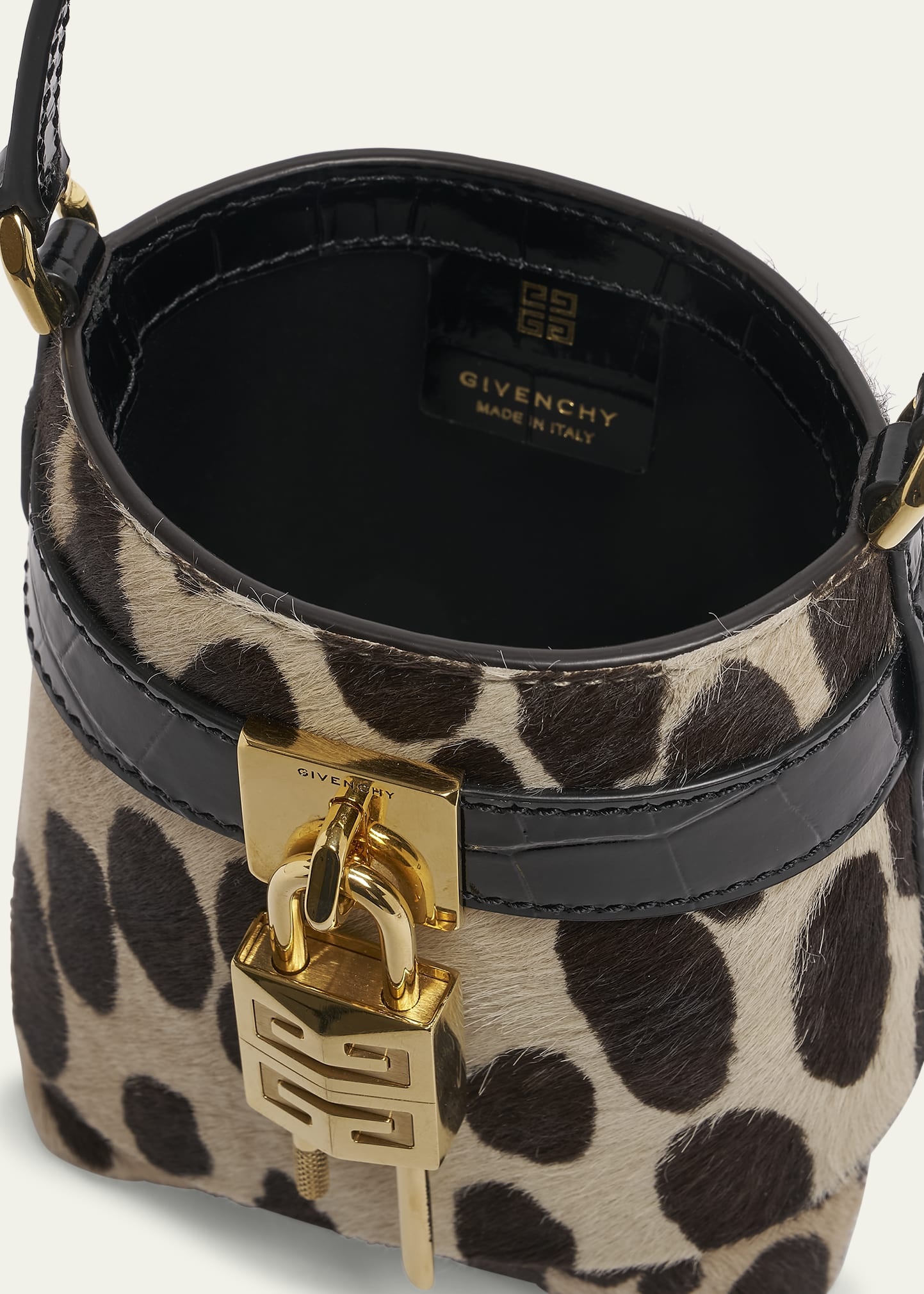 Shark Micro Lock Bucket Bag in Leopard Calf Hair - 4
