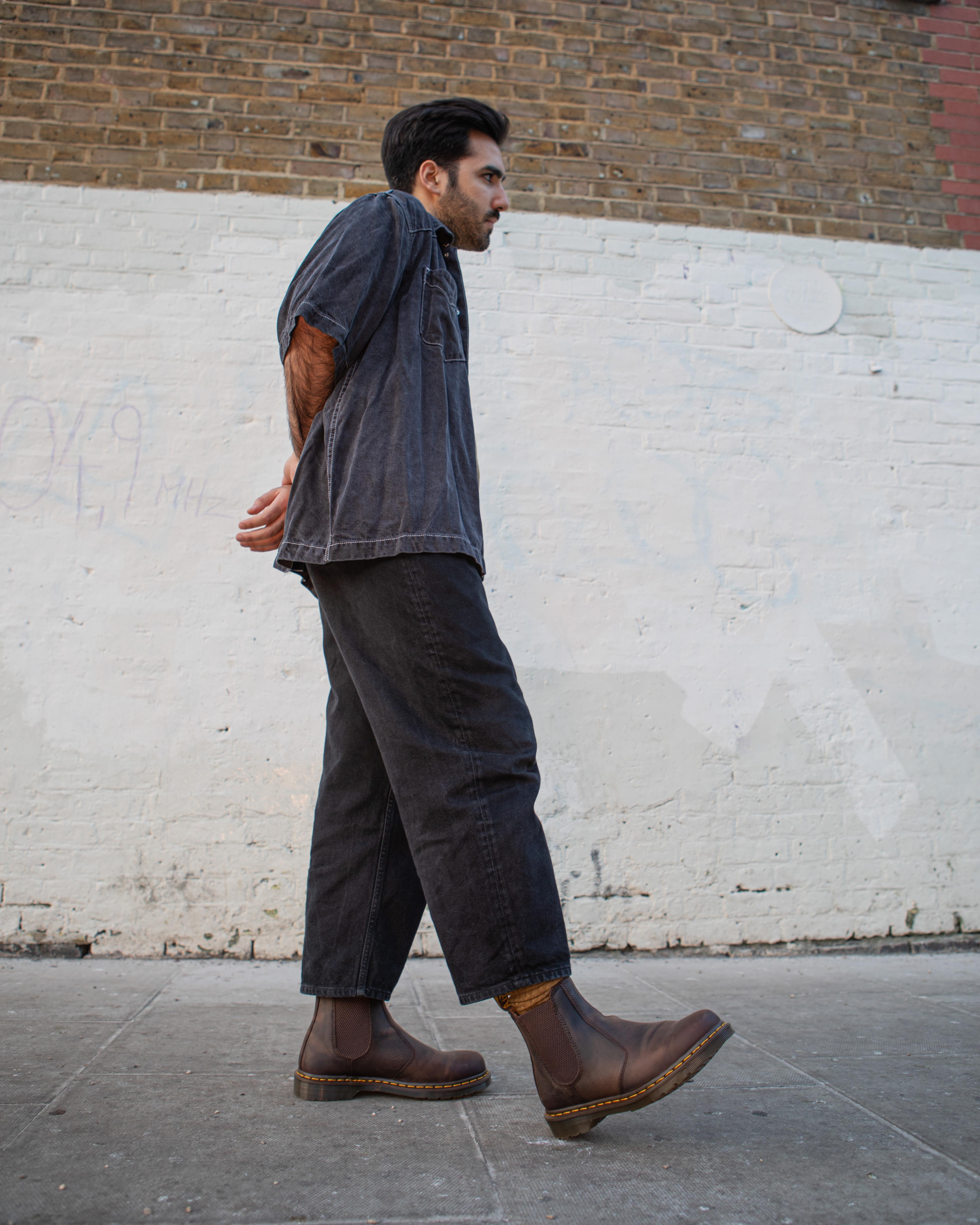 2976 Yellow Stitch Crazy Horse Leather Chelsea Boots - 7
