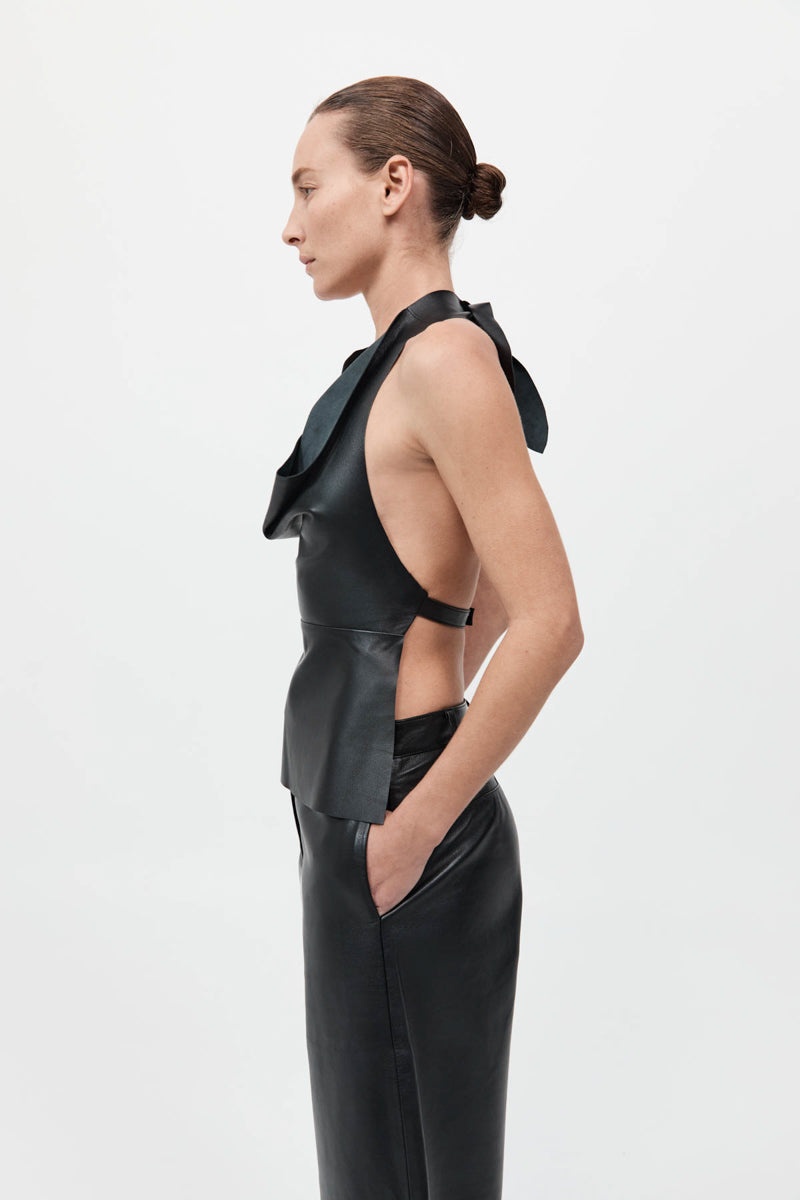 Leather Tie Top - Black - 5