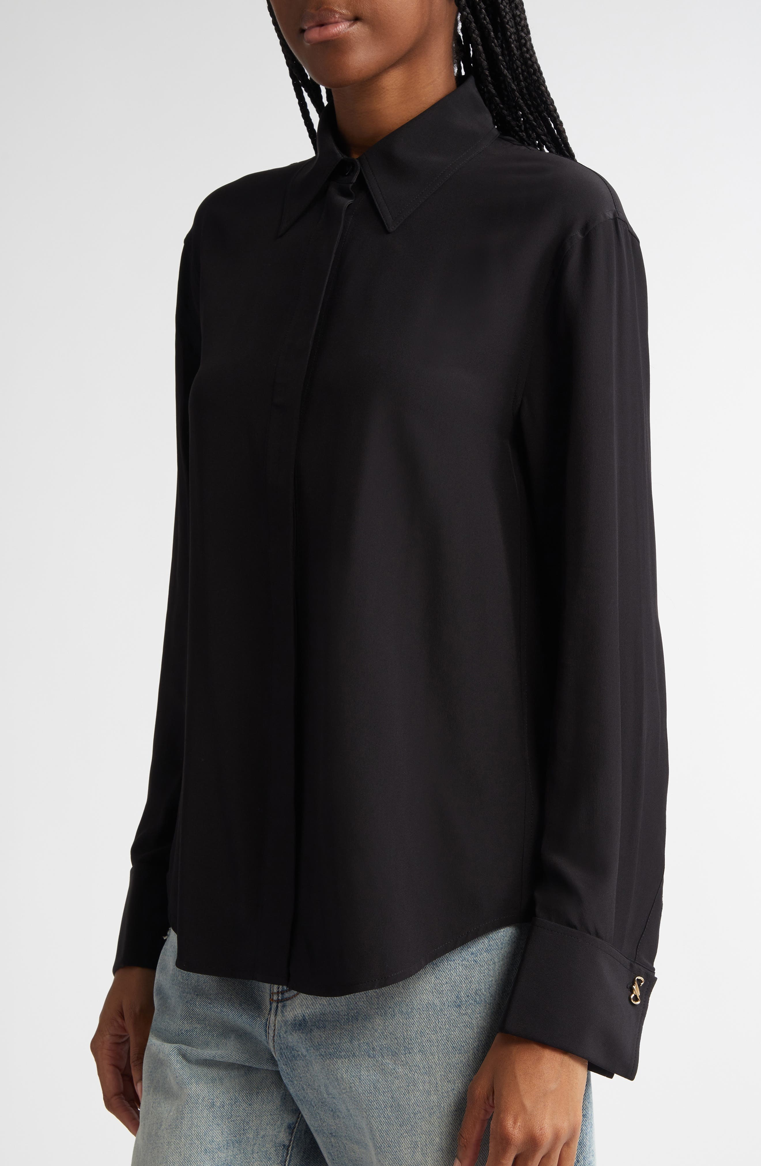 Proenza Schouler Arabella Silk Button-Up Shirt in Black at Nordstrom - 5